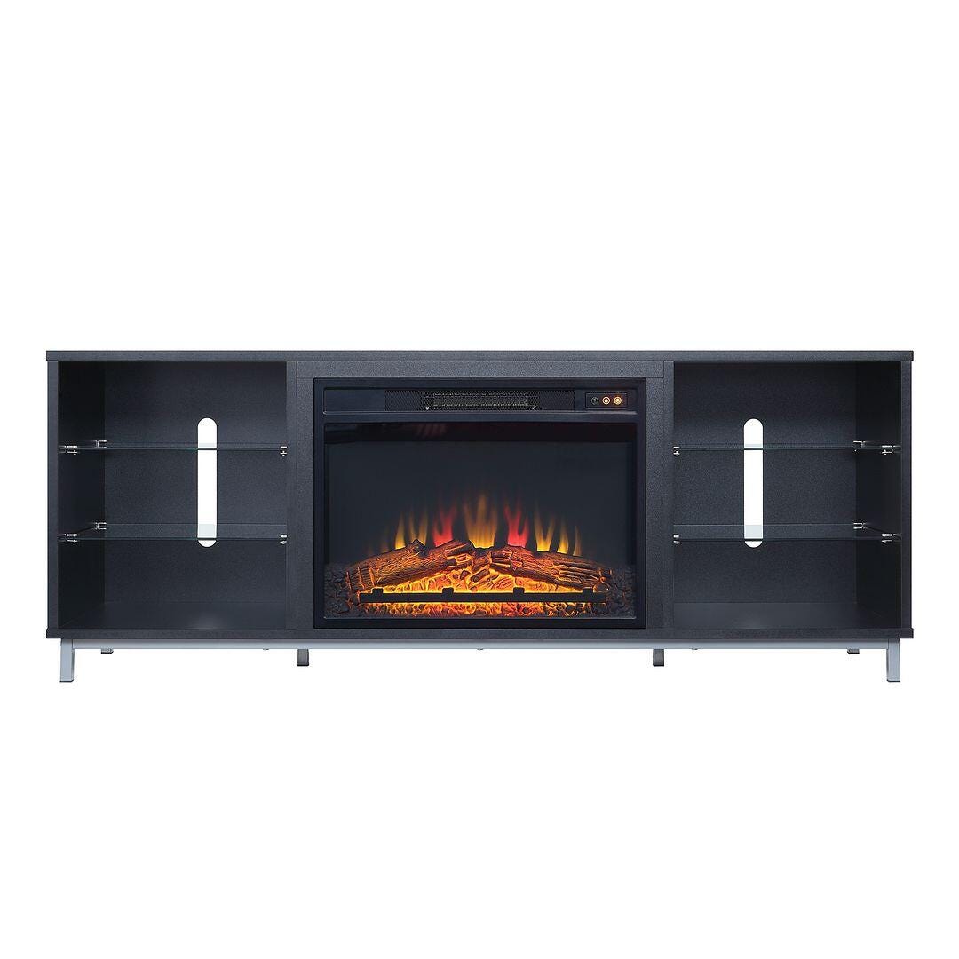 Manhattan Comfort Brighton 60" TV Stand with Electric Fireplace, Onyx, large