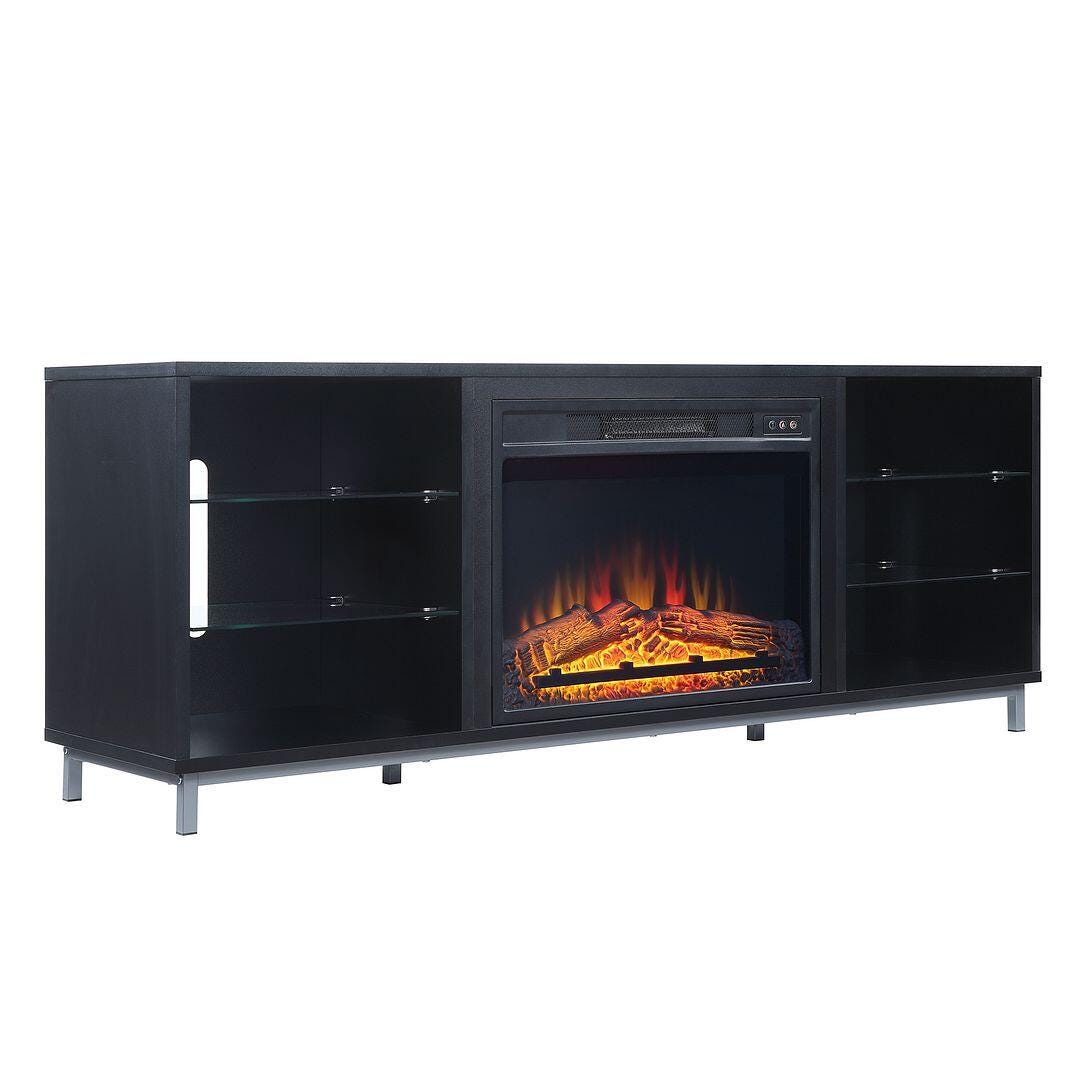 Manhattan Comfort Brighton 60" TV Stand with Electric Fireplace, Onyx, large