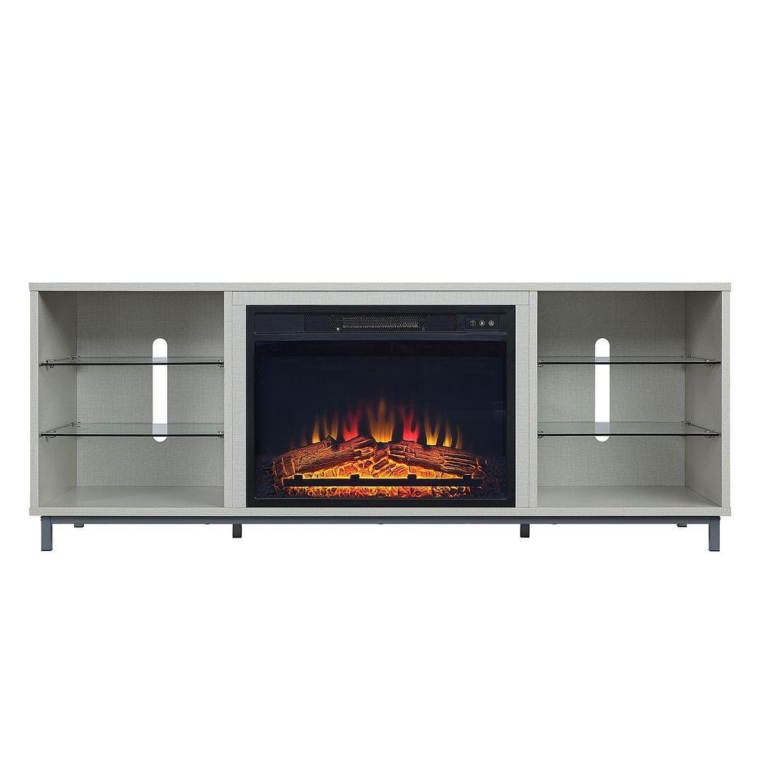 Manhattan Comfort Brighton 60" TV Stand with Electric Fireplace, Beige, large