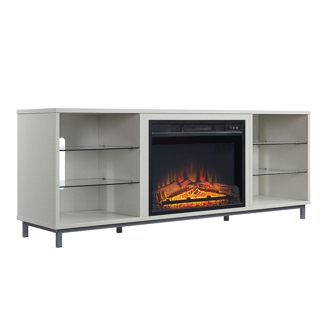 Manhattan Comfort Brighton 60" TV Stand with Electric Fireplace, Beige, large
