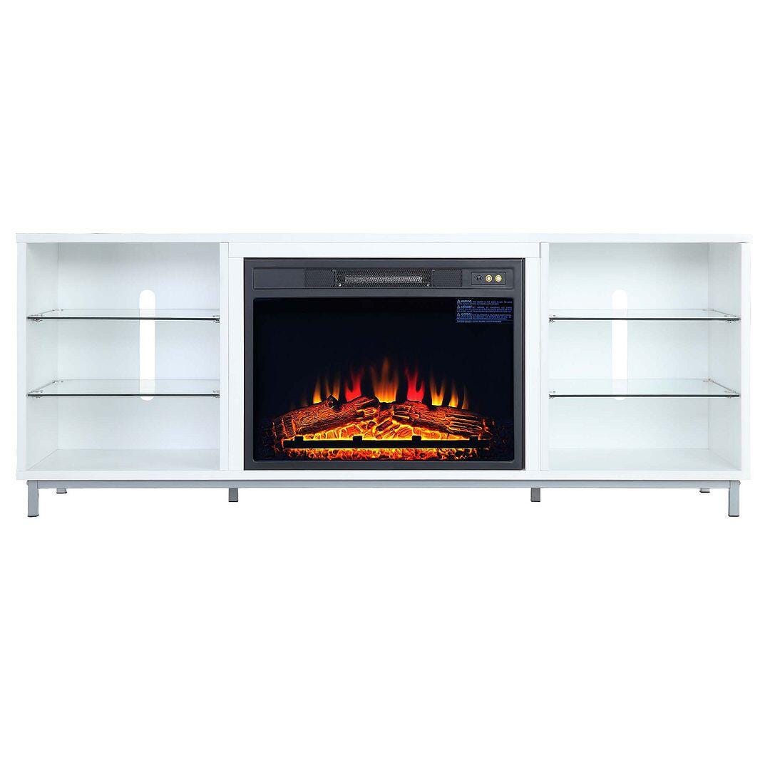 Manhattan Comfort Brighton 60" TV Stand with Electric Fireplace, White, large