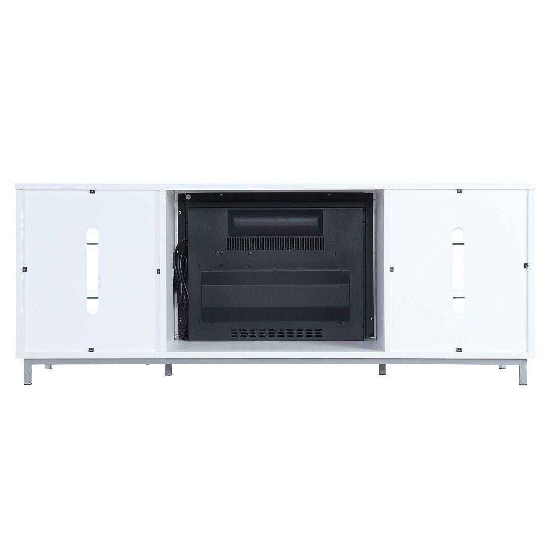 Manhattan Comfort Brighton 60" TV Stand with Electric Fireplace, White, large