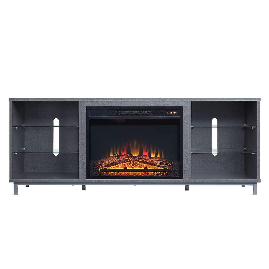 Manhattan Comfort Brighton 60" TV Stand with Electric Fireplace, Gray, large