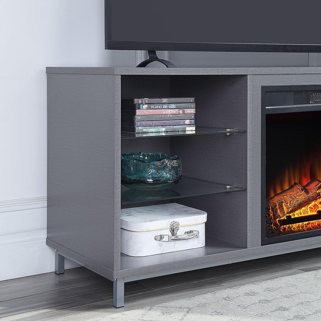 Manhattan Comfort Brighton 60" TV Stand with Electric Fireplace, Gray, large