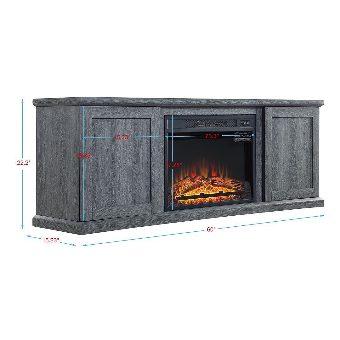 Manhattan Comfort Franklin 60" TV Stand with Electric Fireplace, Gray, large