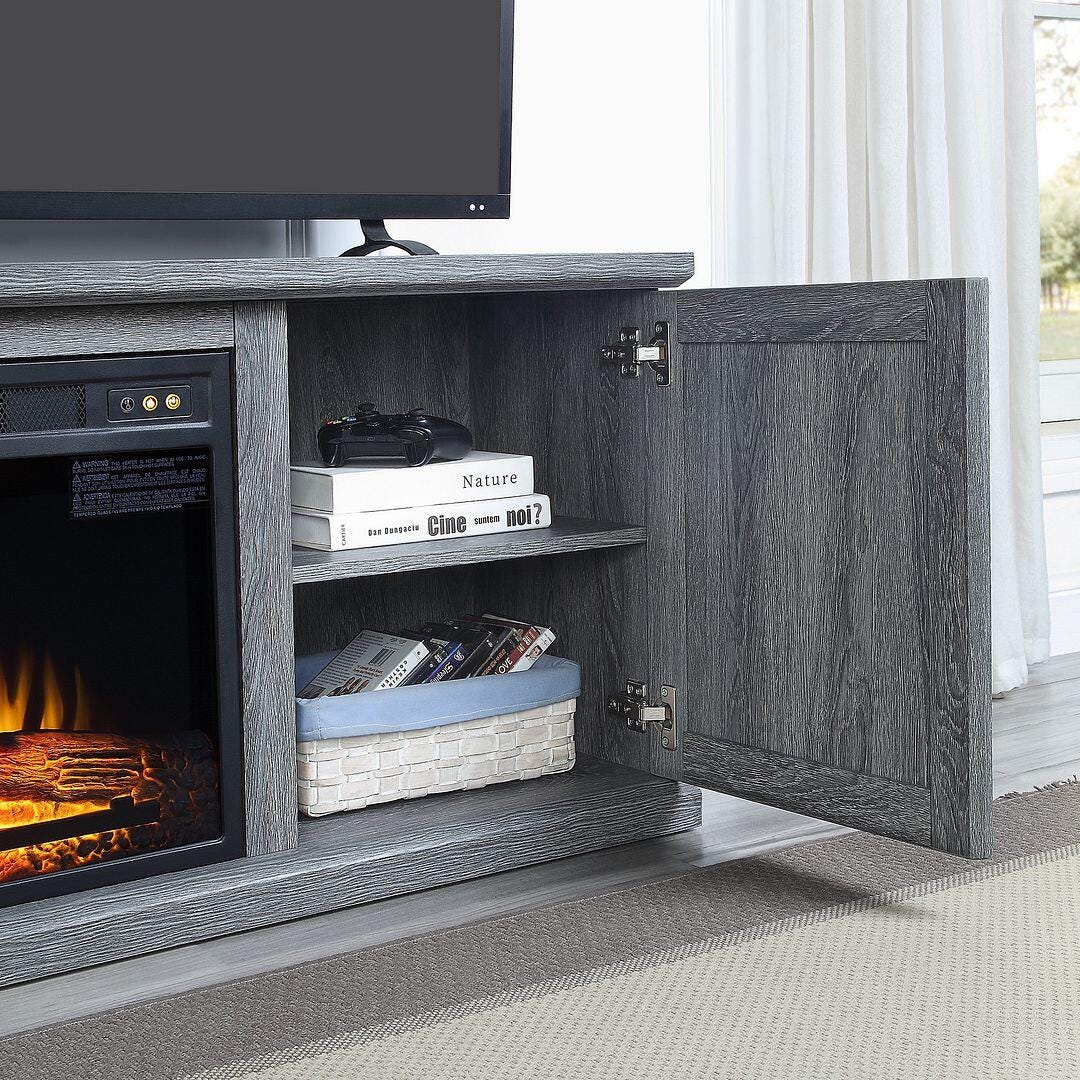 Manhattan Comfort Franklin 60" TV Stand with Electric Fireplace, Gray, large