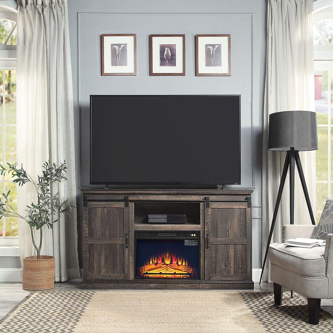 Manhattan Comfort Myrtle 60" TV Stand with Electric Fireplace, Heavy Brown, rollover