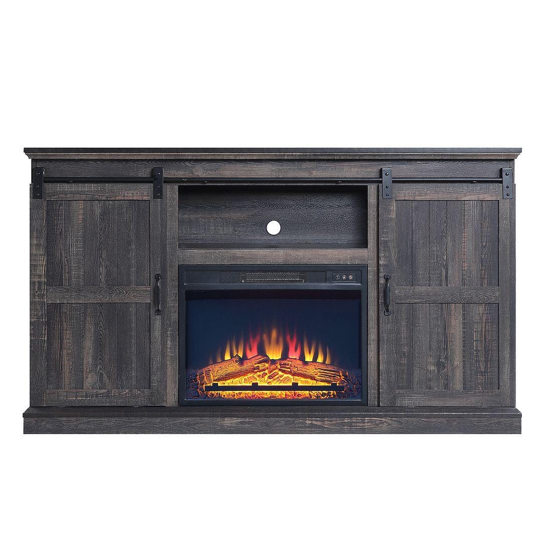 Manhattan Comfort Myrtle 60" TV Stand with Electric Fireplace, Heavy Brown, large