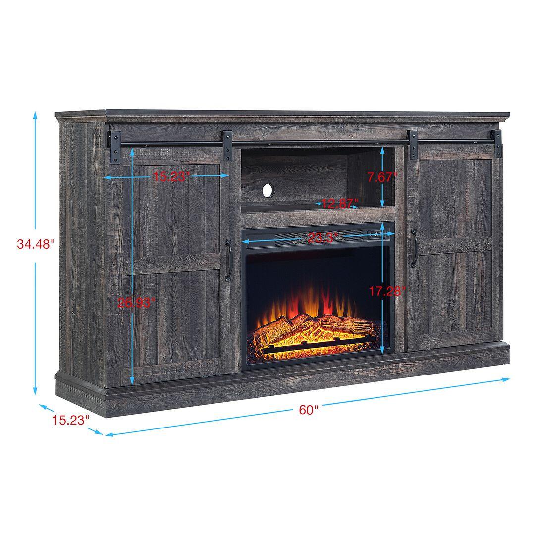 Manhattan Comfort Myrtle 60" TV Stand with Electric Fireplace, Heavy Brown, large