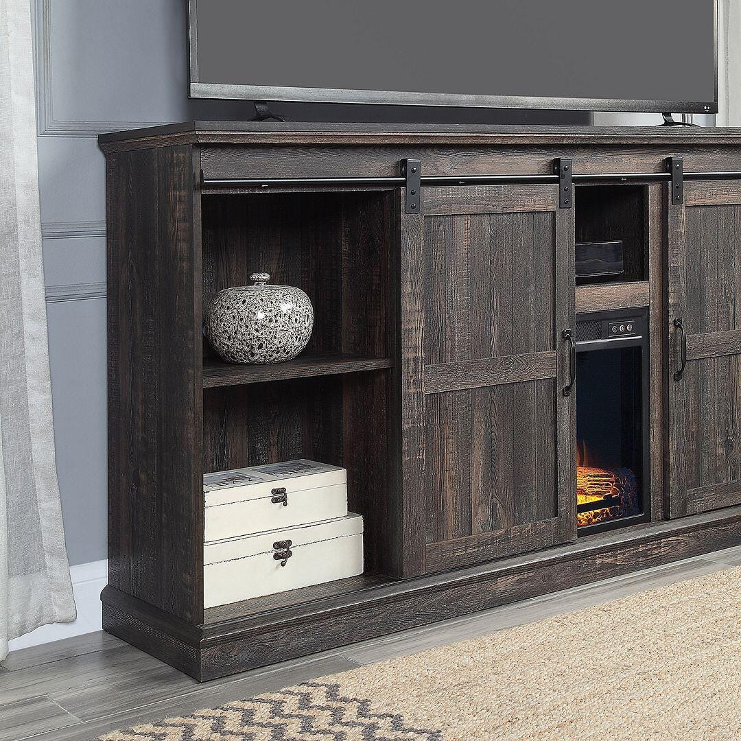 Manhattan Comfort Myrtle 60" TV Stand with Electric Fireplace, Heavy Brown, large