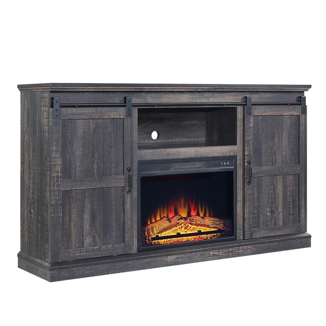 Manhattan Comfort Myrtle 60" TV Stand with Electric Fireplace, Heavy Brown, large
