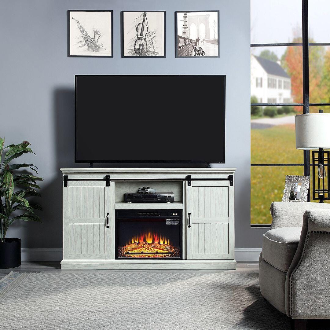 Manhattan Comfort Myrtle 60" TV Stand with Electric Fireplace, Cream Oak, rollover