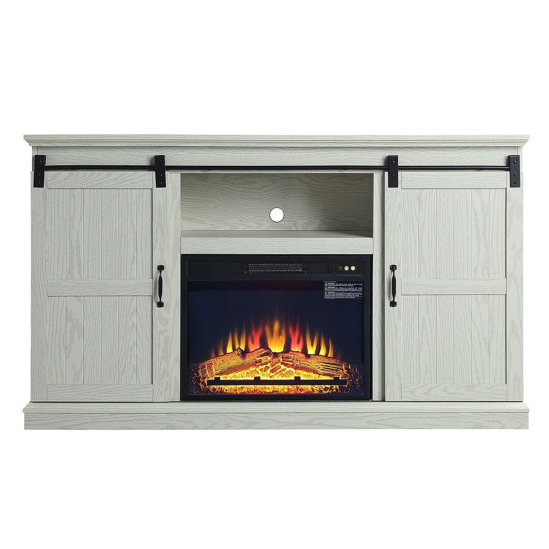 Manhattan Comfort Myrtle 60" TV Stand with Electric Fireplace, Cream Oak, large