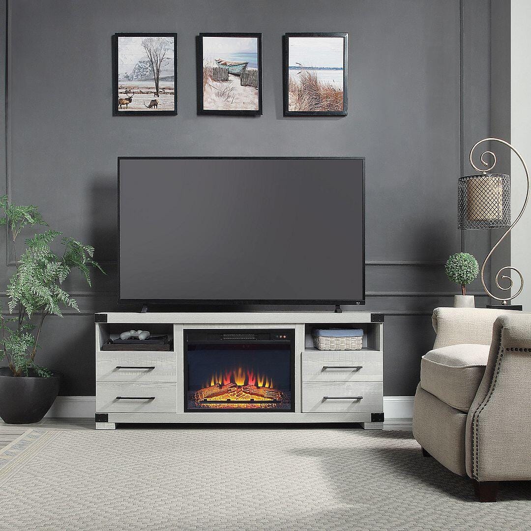 Manhattan Comfort Richmond 60" TV Stand with Electric Fireplace, Gray, large