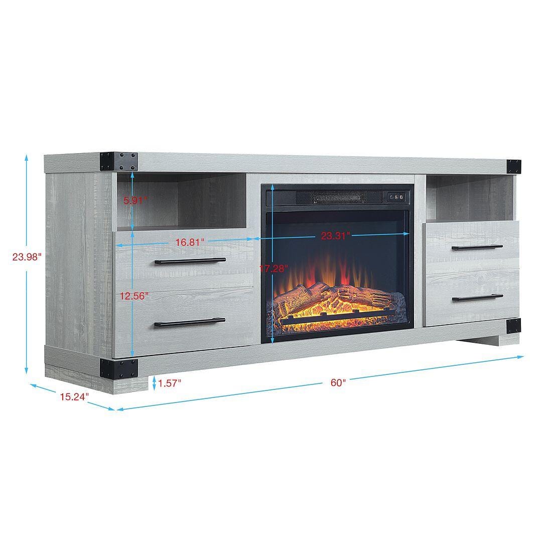 Manhattan Comfort Richmond 60" TV Stand with Electric Fireplace, Gray, large