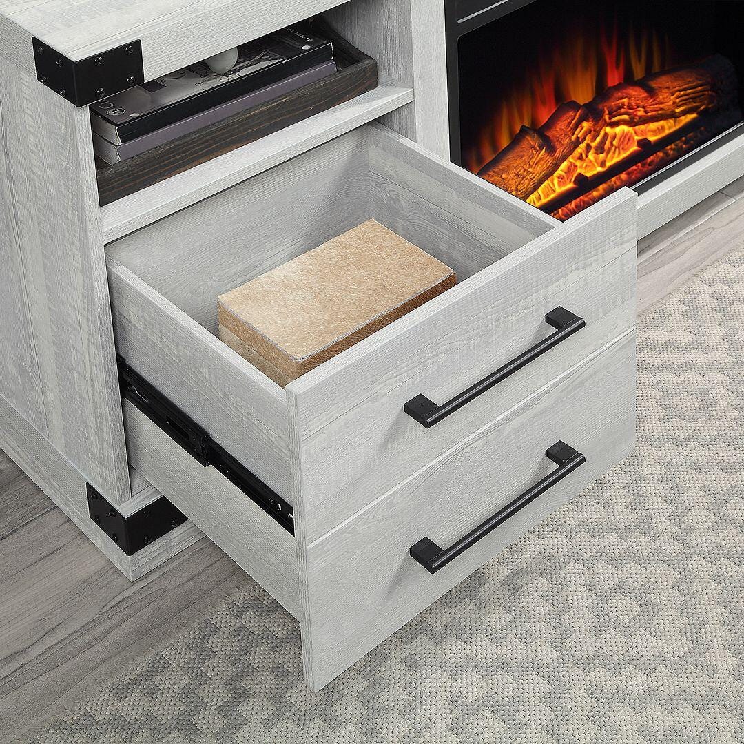 Manhattan Comfort Richmond 60" TV Stand with Electric Fireplace, Gray, large