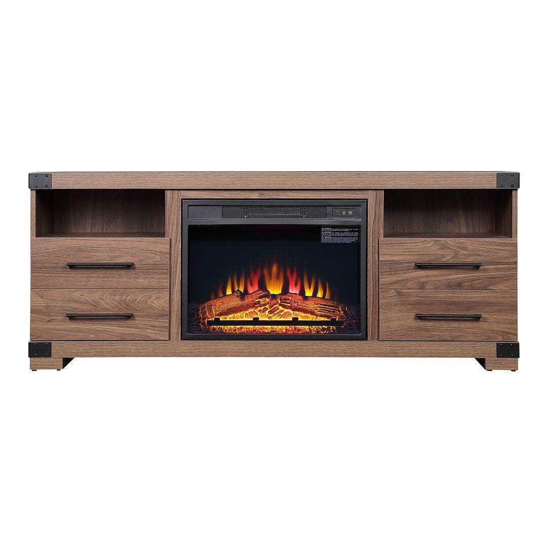 Manhattan Comfort Richmond 60" TV Stand with Electric Fireplace, Brown, large