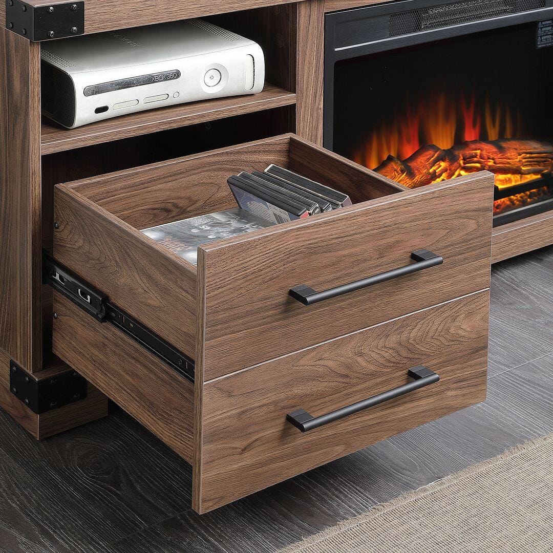 Manhattan Comfort Richmond 60" TV Stand with Electric Fireplace, Brown, large