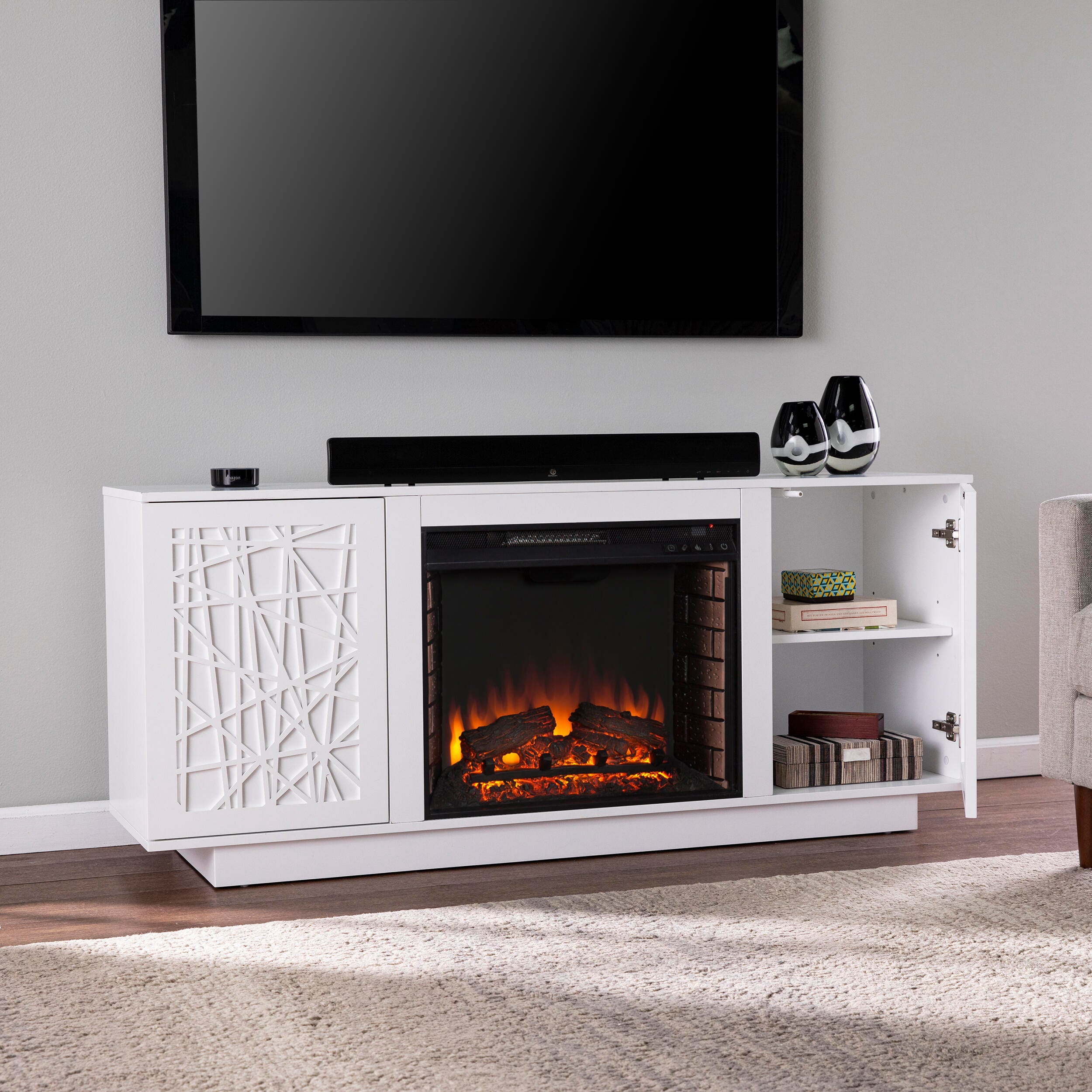 SEI Furniture Rayelland Electric Media Fireplace w/ Storage, , large