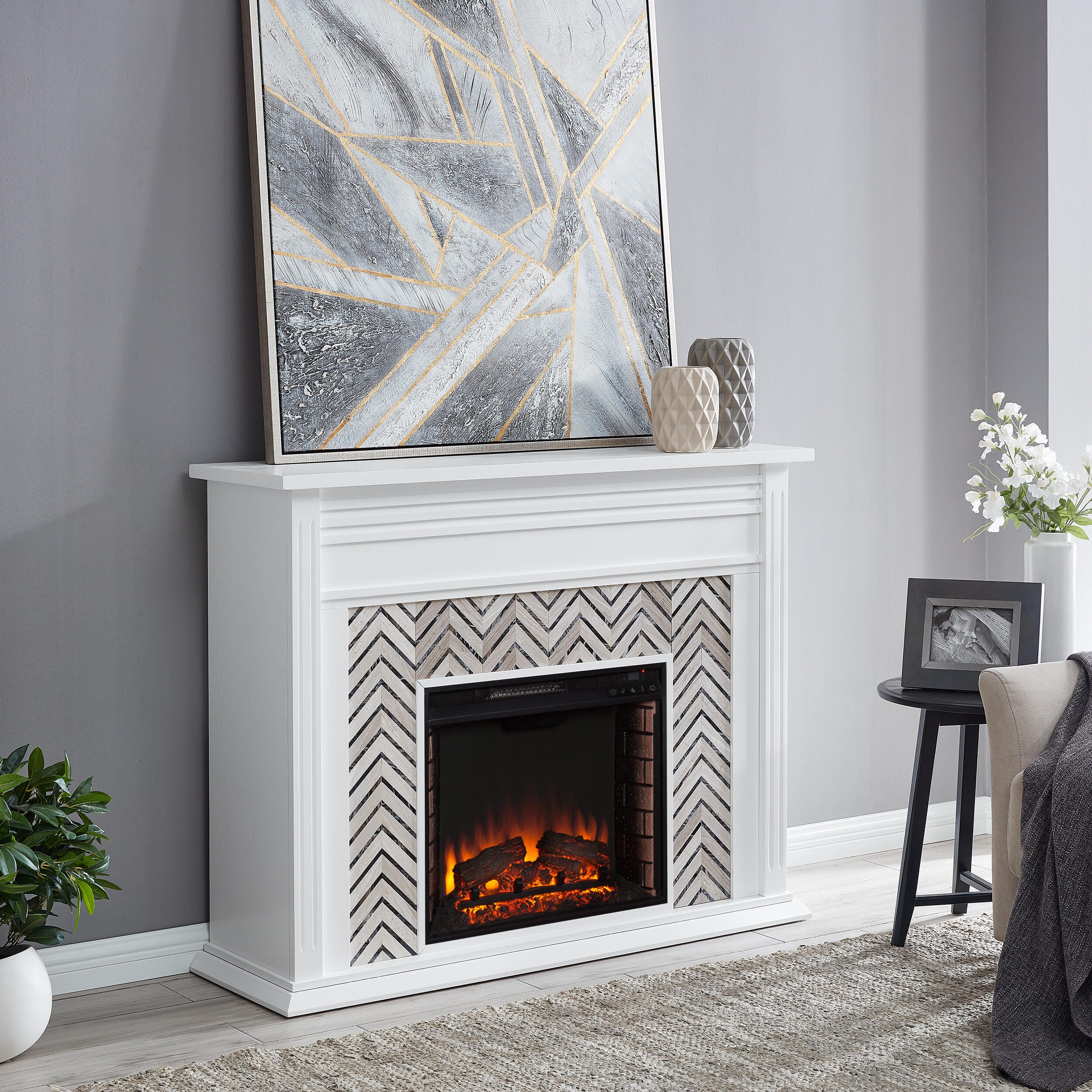 SEI Furniture Nayelington Tiled Marble Fireplace, , large