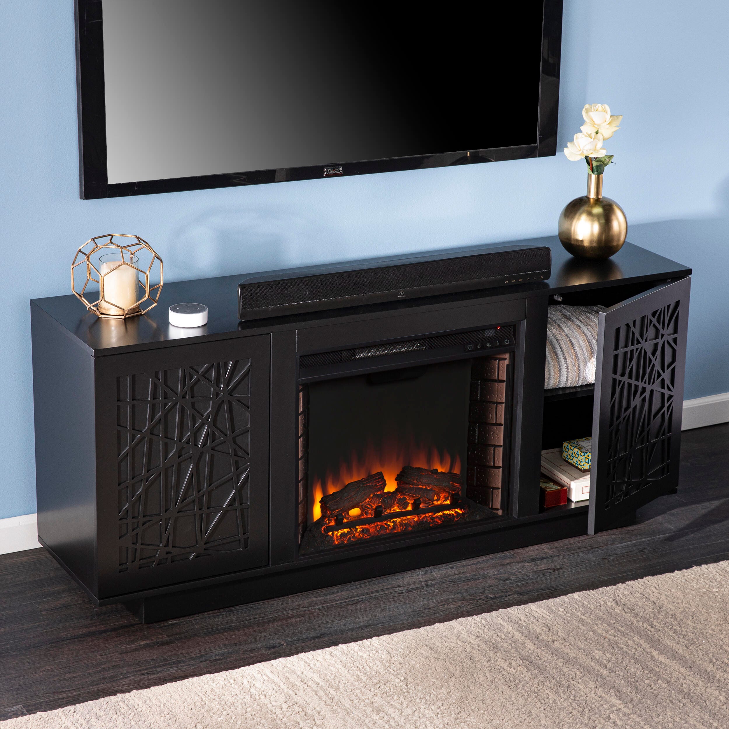 Southern Enterprises Rayelland Electric Fireplace TV Stand - Thumbnail 3