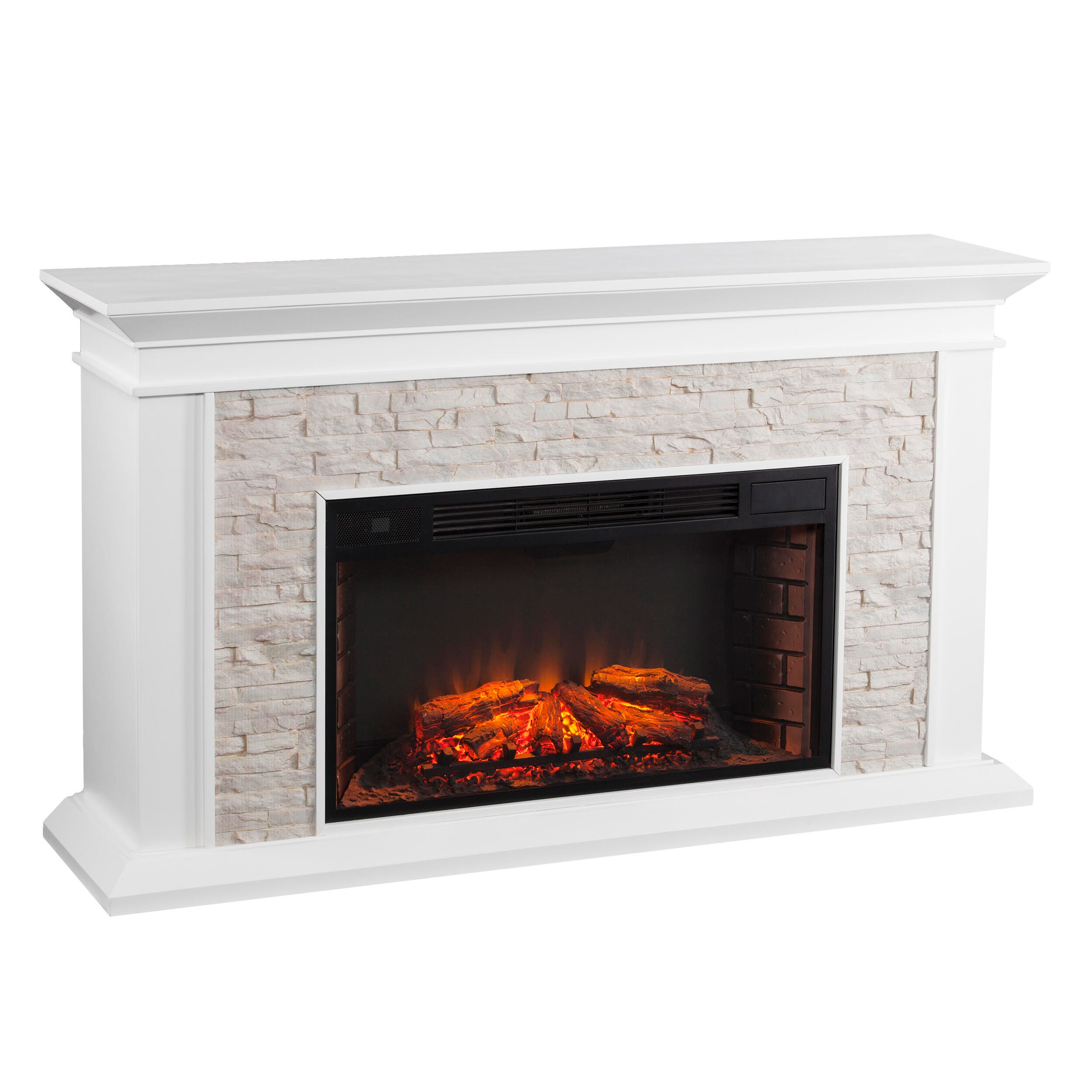 SEI Furntiure Brook Manor Faux Stacked Stone Electric Fireplace - White, , large