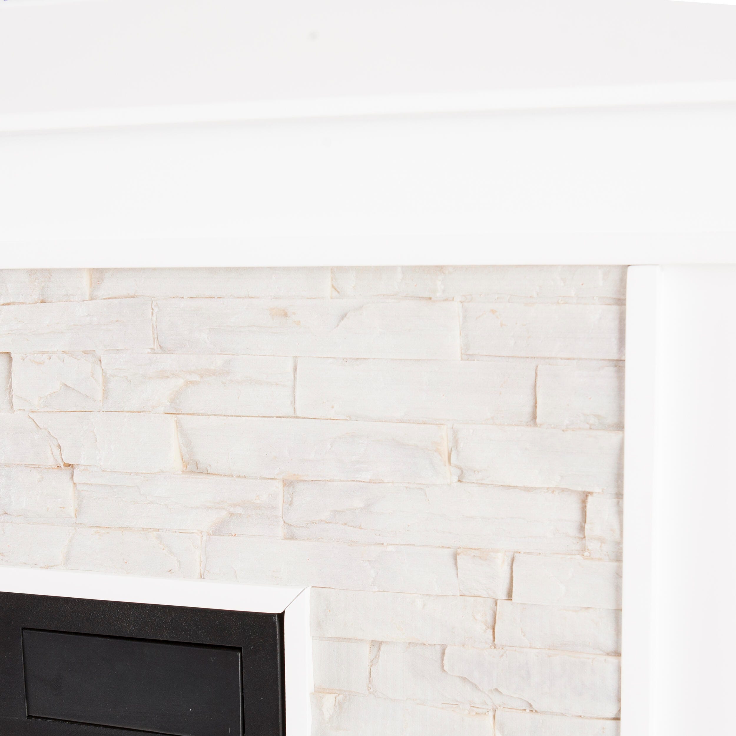 SEI Furntiure Brook Manor Faux Stacked Stone Electric Fireplace - White, , large
