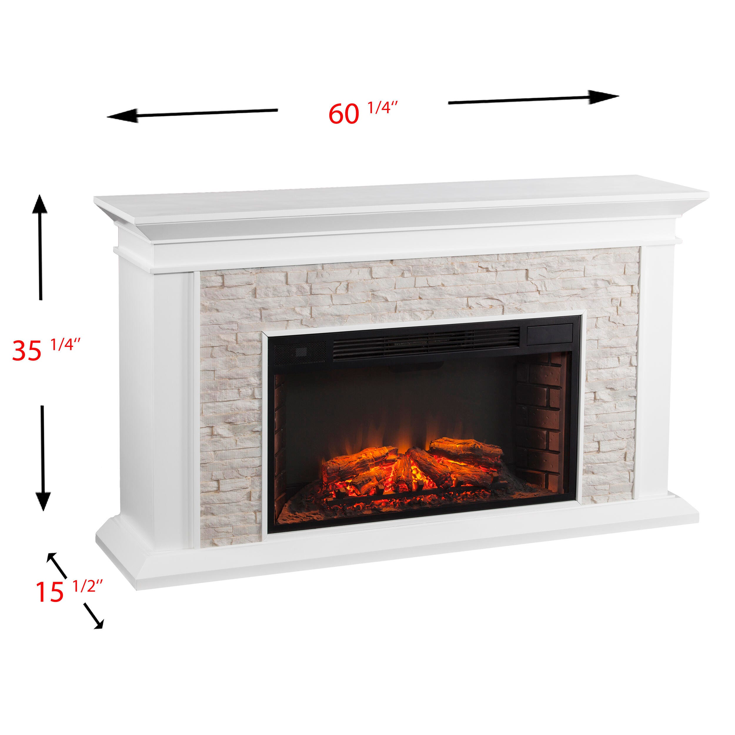 SEI Furntiure Brook Manor Faux Stacked Stone Electric Fireplace - White, , large
