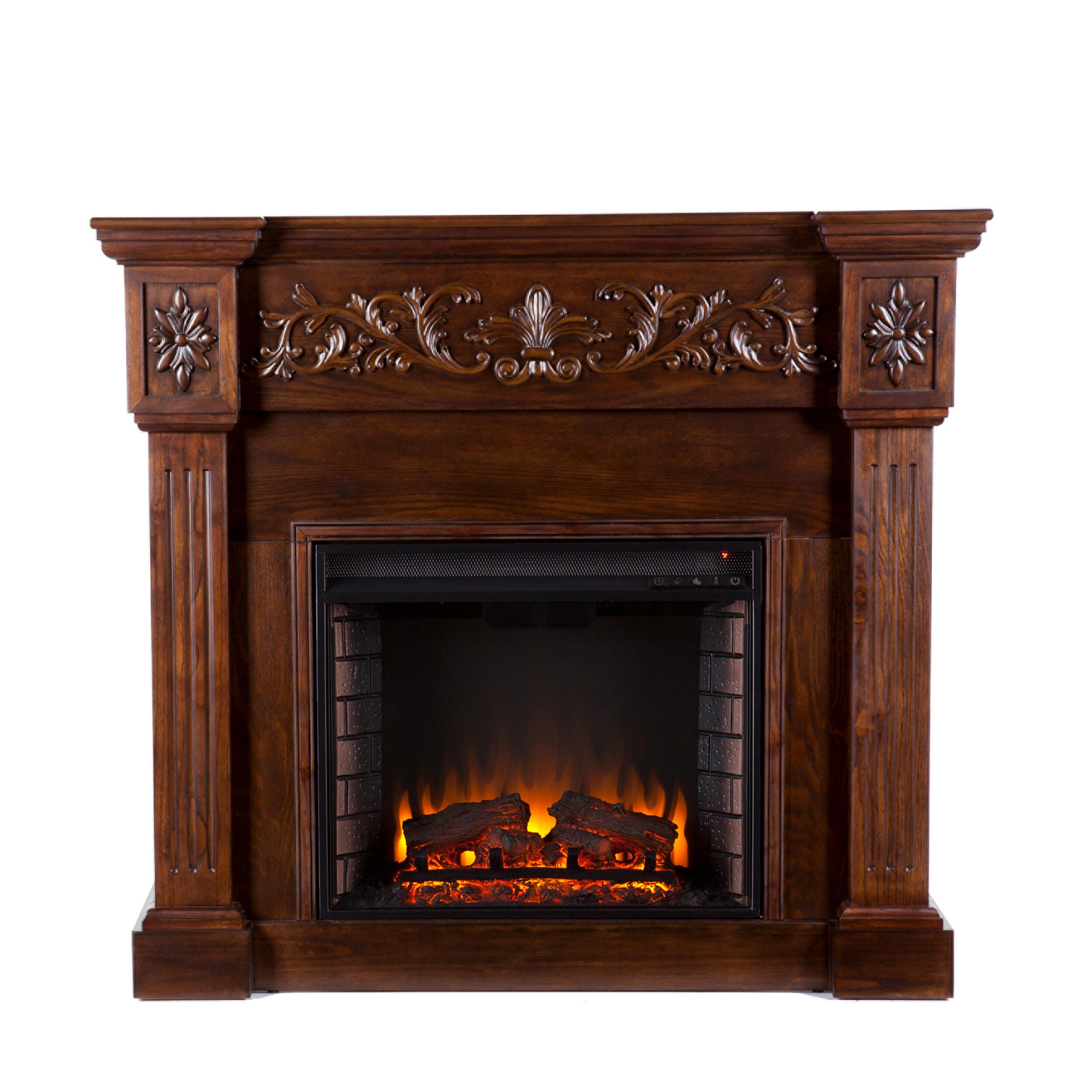 SEI Furntiure Venstinger Carved Electric Fireplace - Espresso, , large