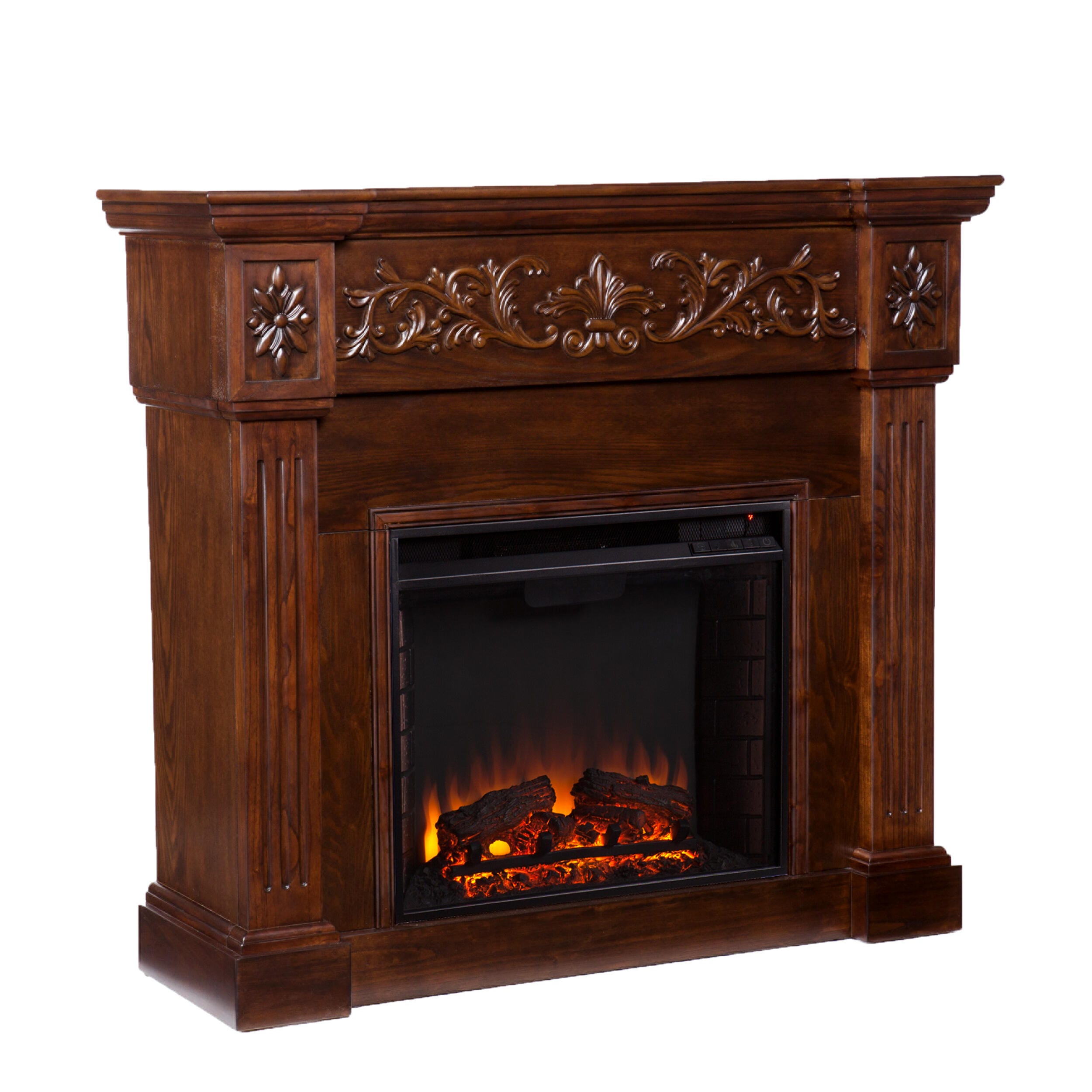SEI Furntiure Venstinger Carved Electric Fireplace - Espresso, , large