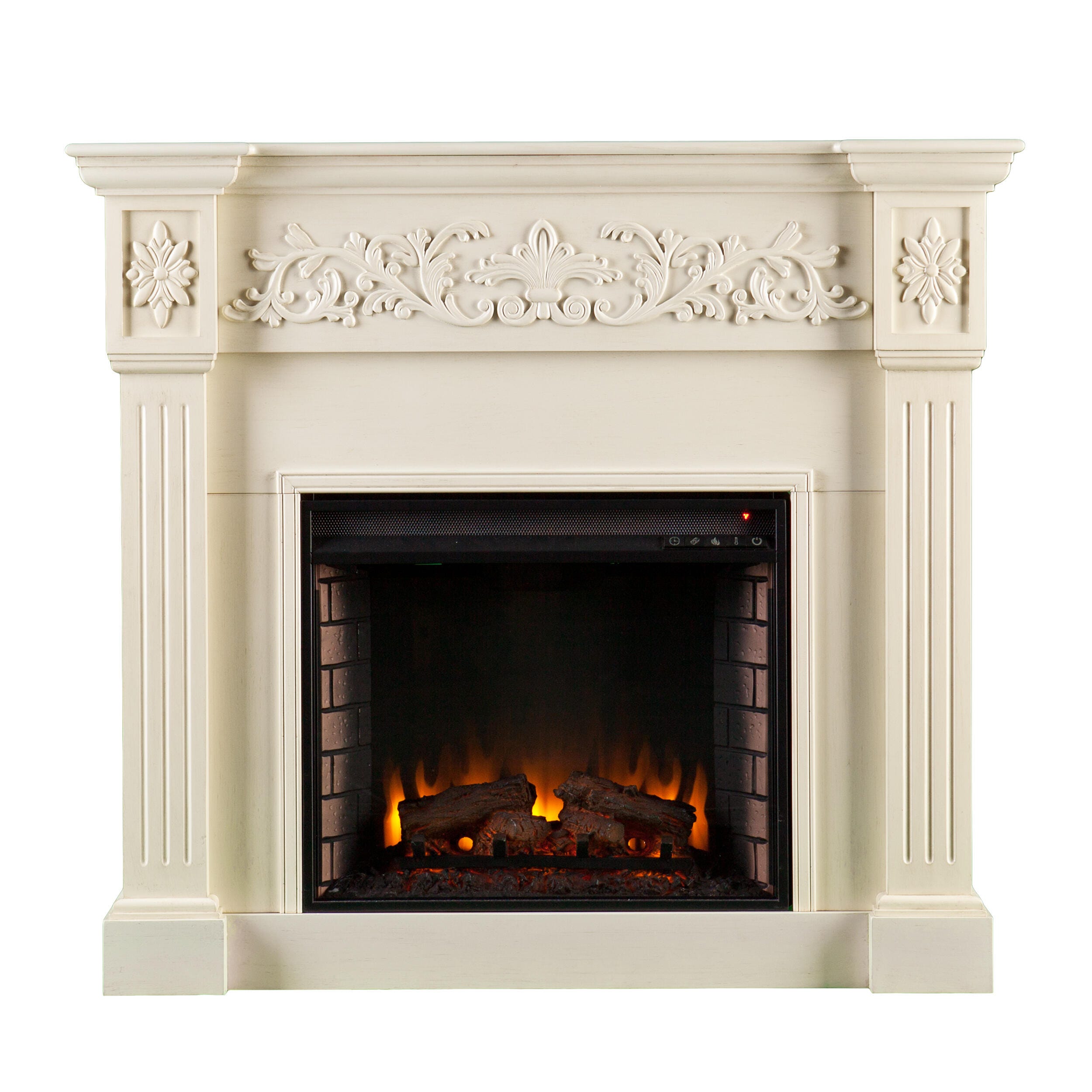 SEI Furntiure Venstinger Carved Electric Fireplace - Ivory, , large