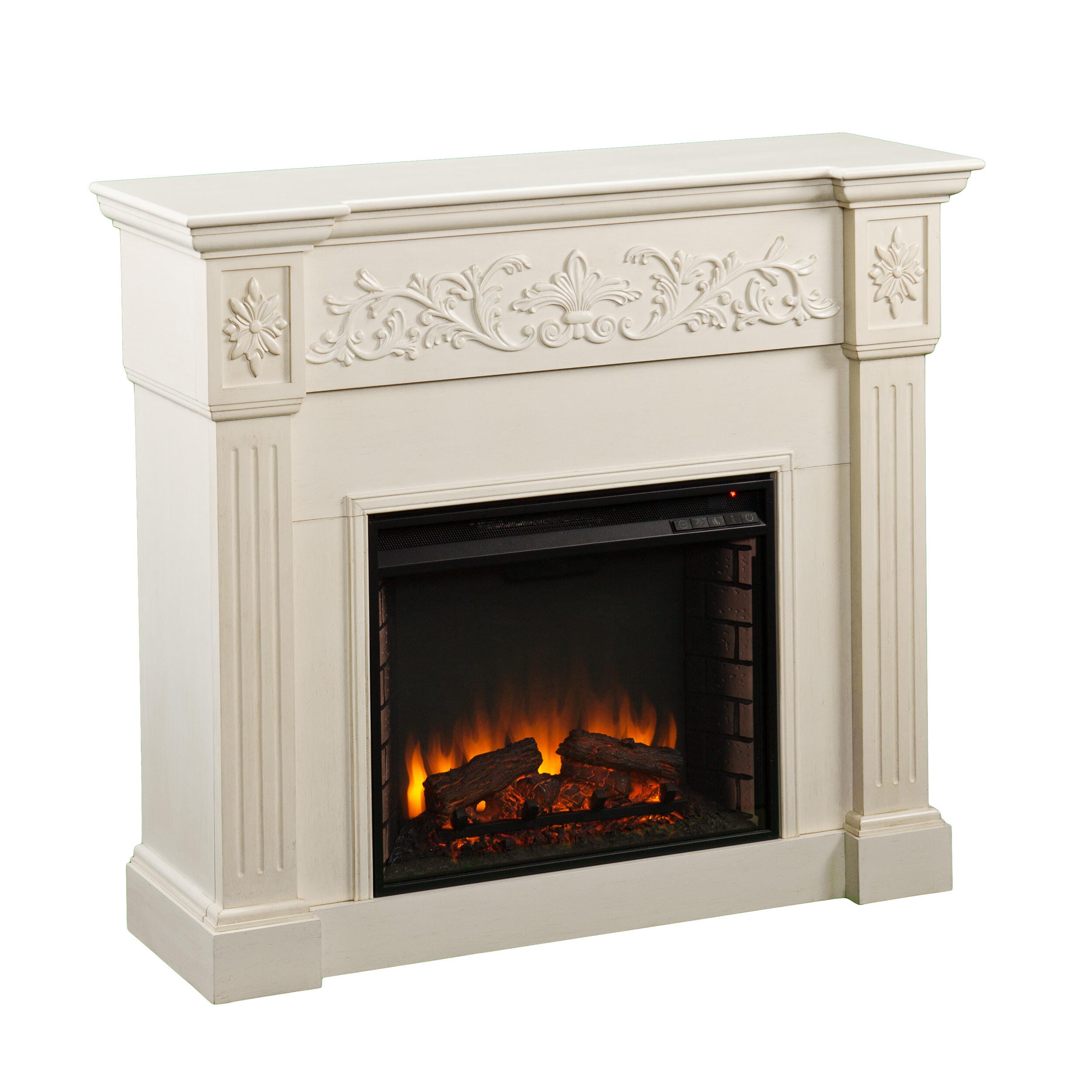SEI Furntiure Venstinger Carved Electric Fireplace - Ivory, , large