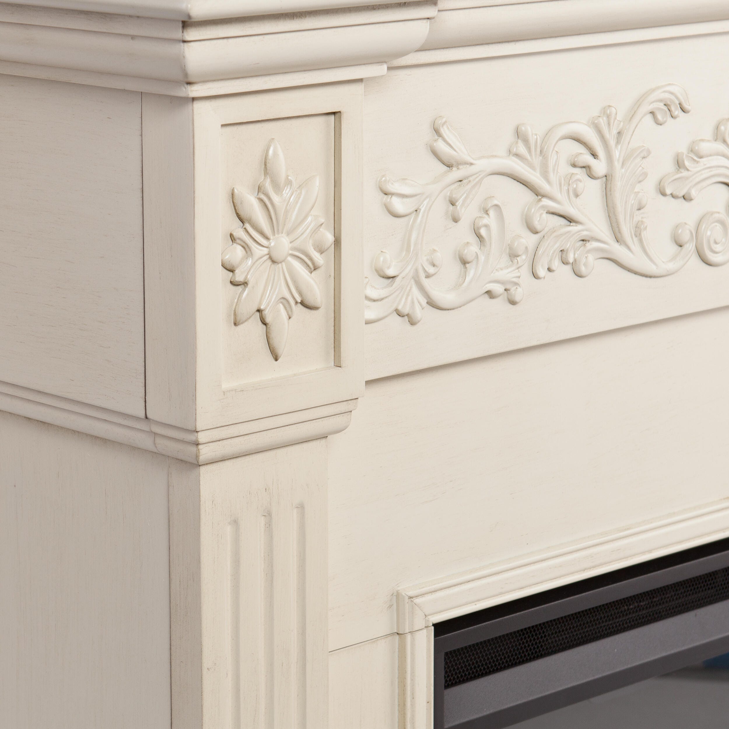 SEI Furntiure Venstinger Carved Electric Fireplace - Ivory, , large