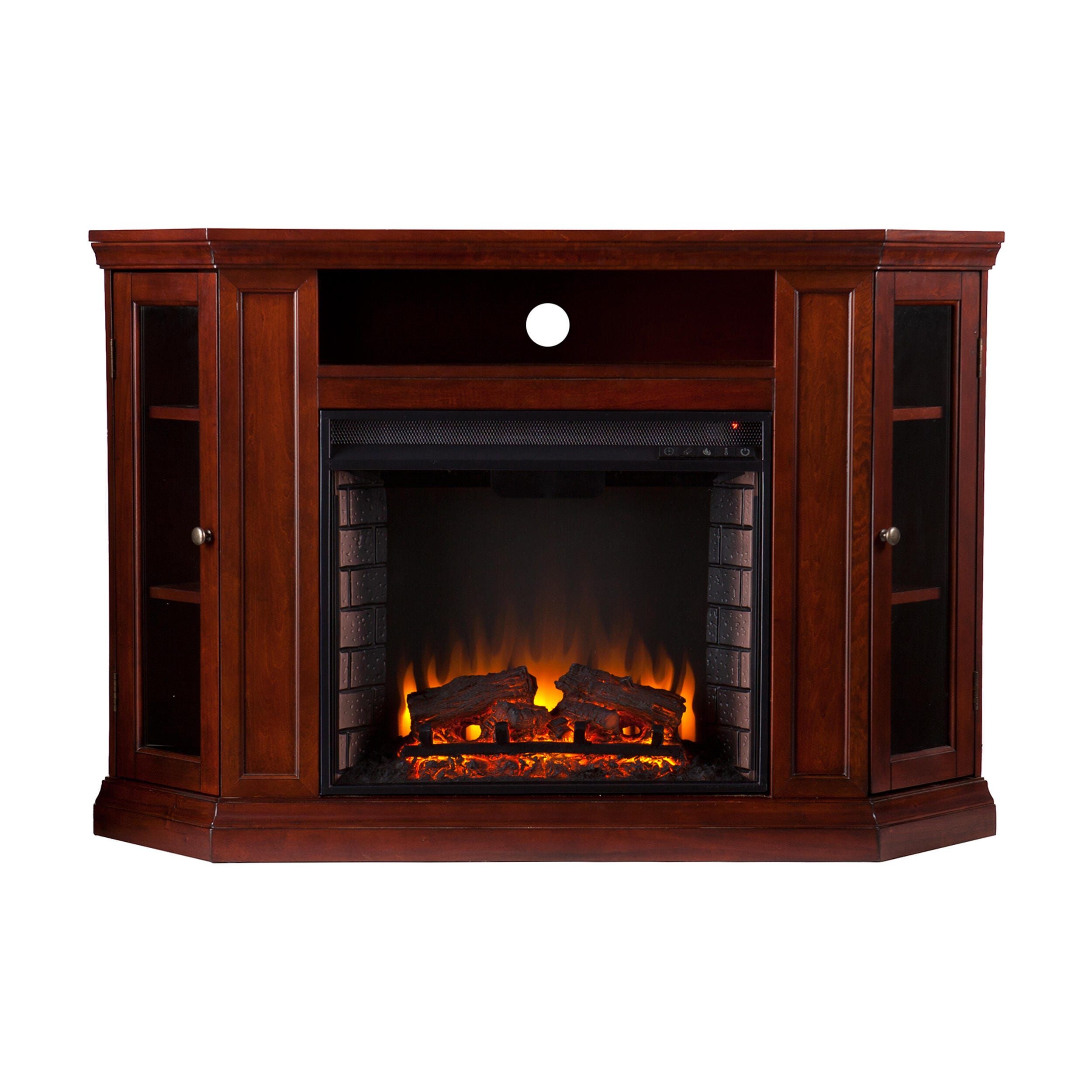 SEI Furntiure Dobrenston Convertible Media Electric Fireplace - Cherry, , large