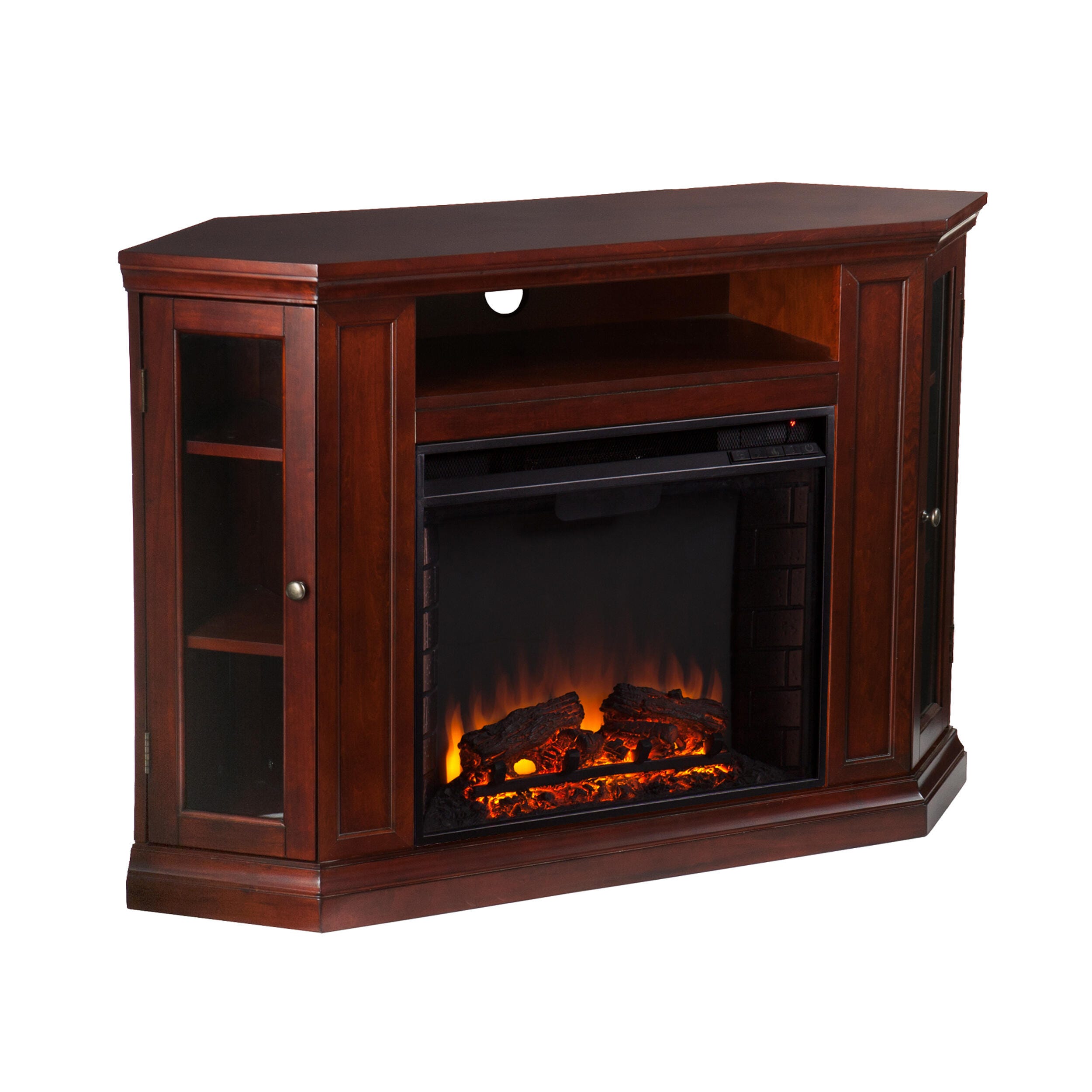 SEI Furntiure Dobrenston Convertible Media Electric Fireplace - Cherry, , large