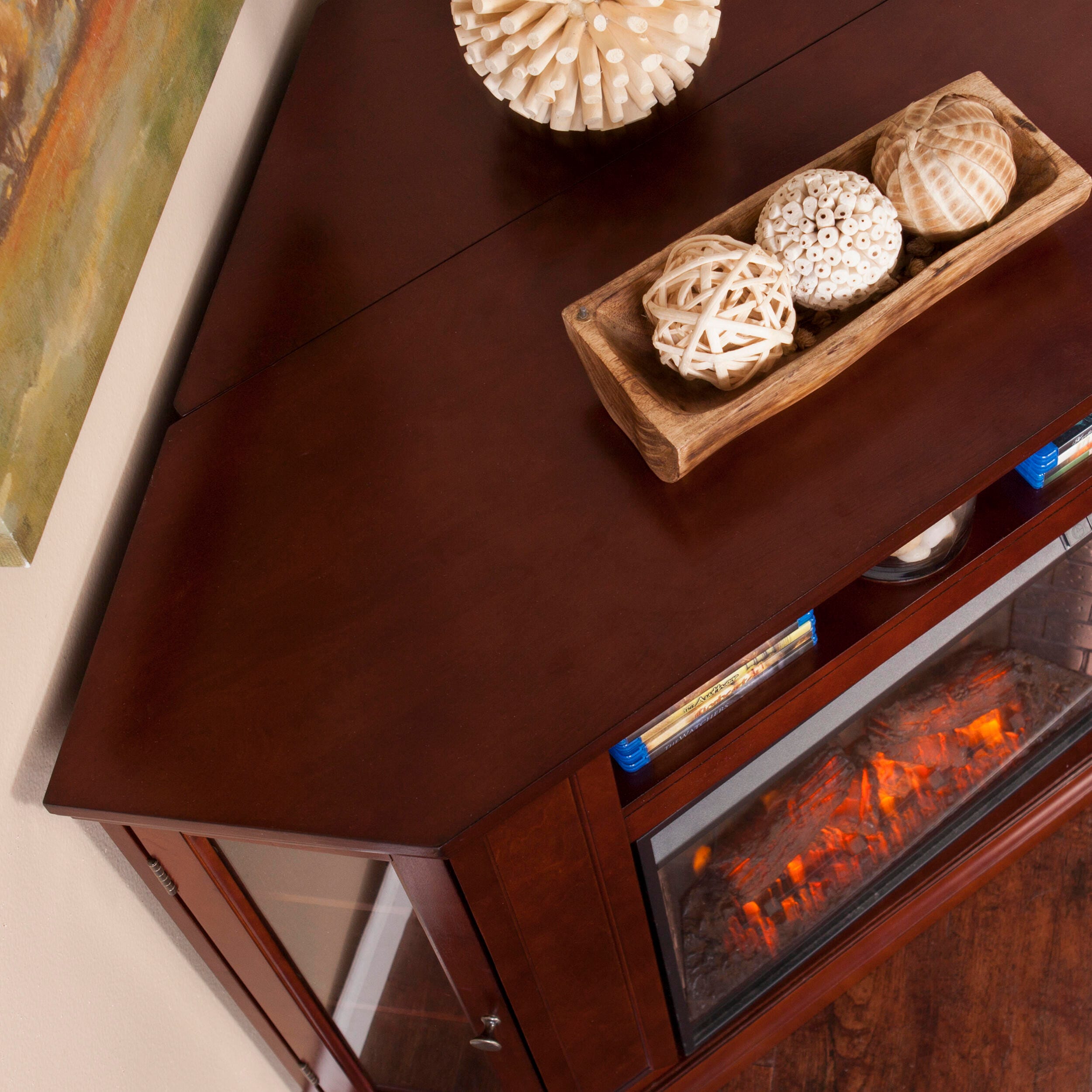 SEI Furntiure Dobrenston Convertible Media Electric Fireplace - Cherry, , large