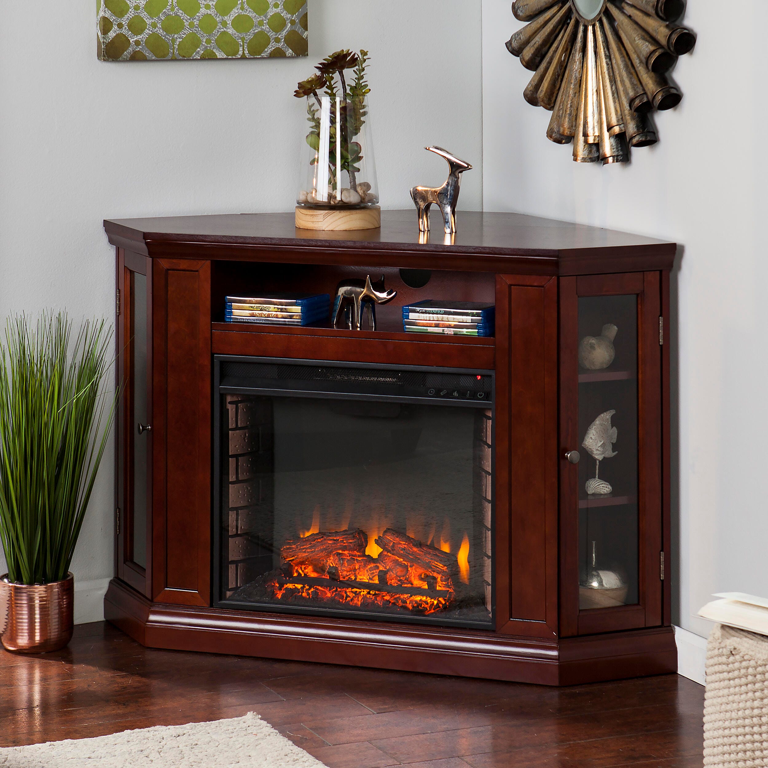 SEI Furntiure Dobrenston Convertible Media Electric Fireplace - Cherry, , large