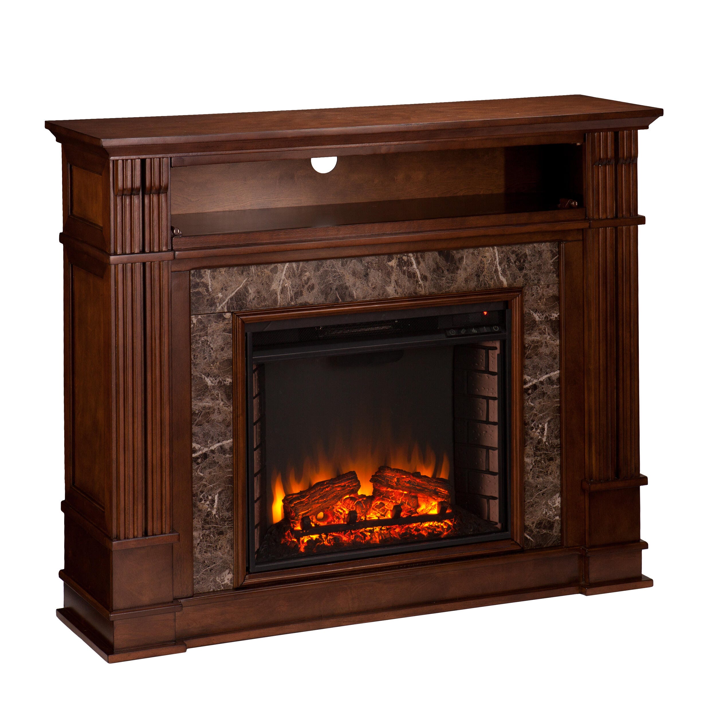 SEI Furntiure Ellisville Faux Stone Electric Media Fireplace - Whiskey Maple, , large