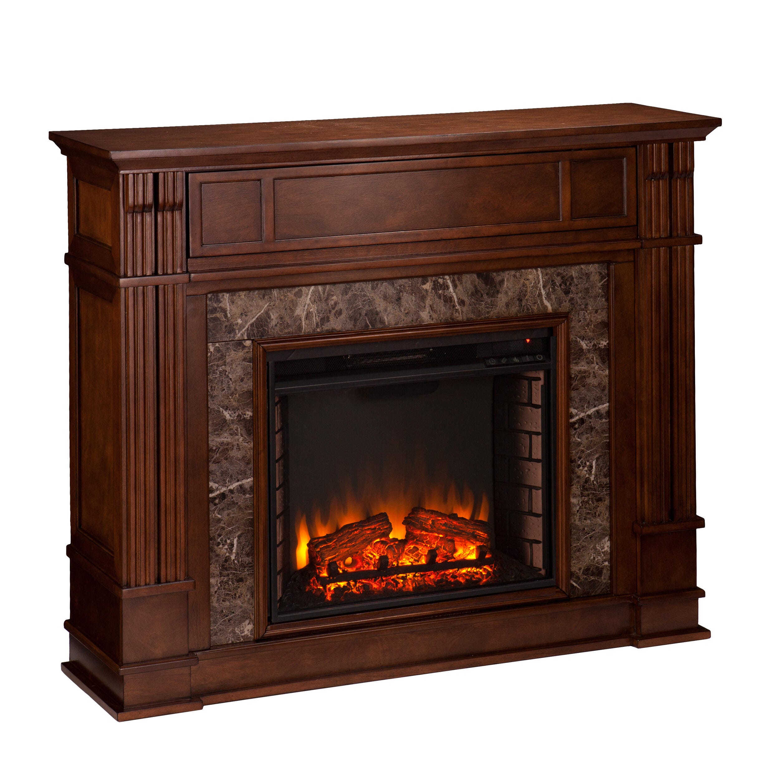 SEI Furntiure Ellisville Faux Stone Electric Media Fireplace - Whiskey Maple, , large