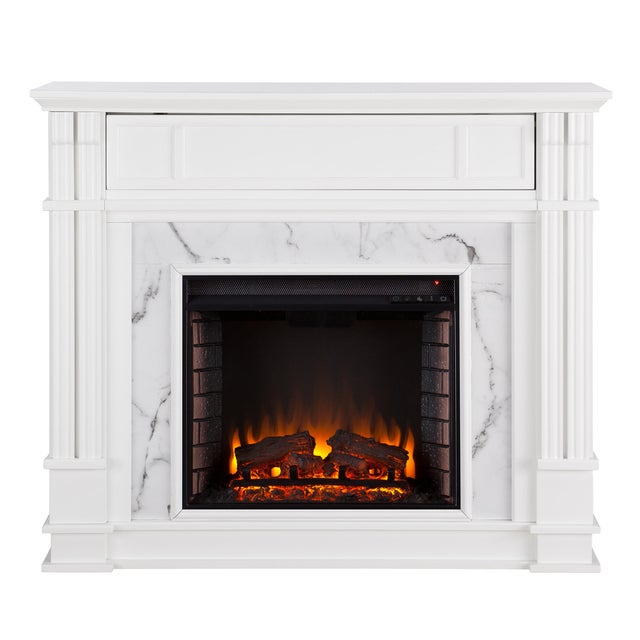 Southern Enterprises Ellisville Faux Cararra Marble 48'' Mantel with Electric Fireplace