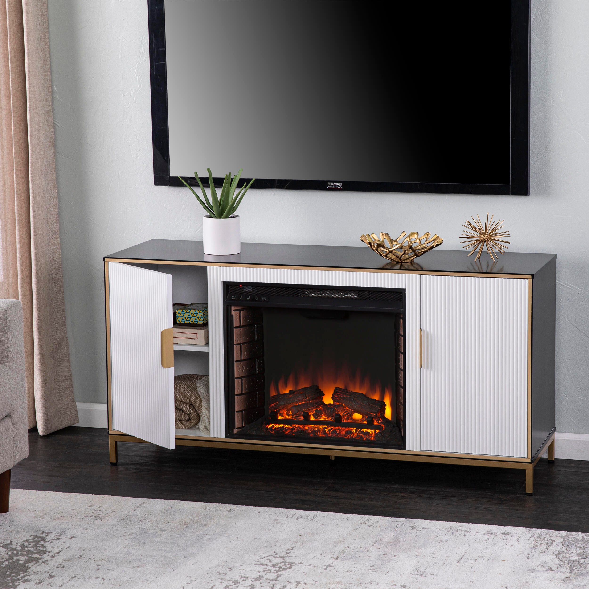SEI Furntiure Flanisting Electric Fireplace w/ Media Storage, , large