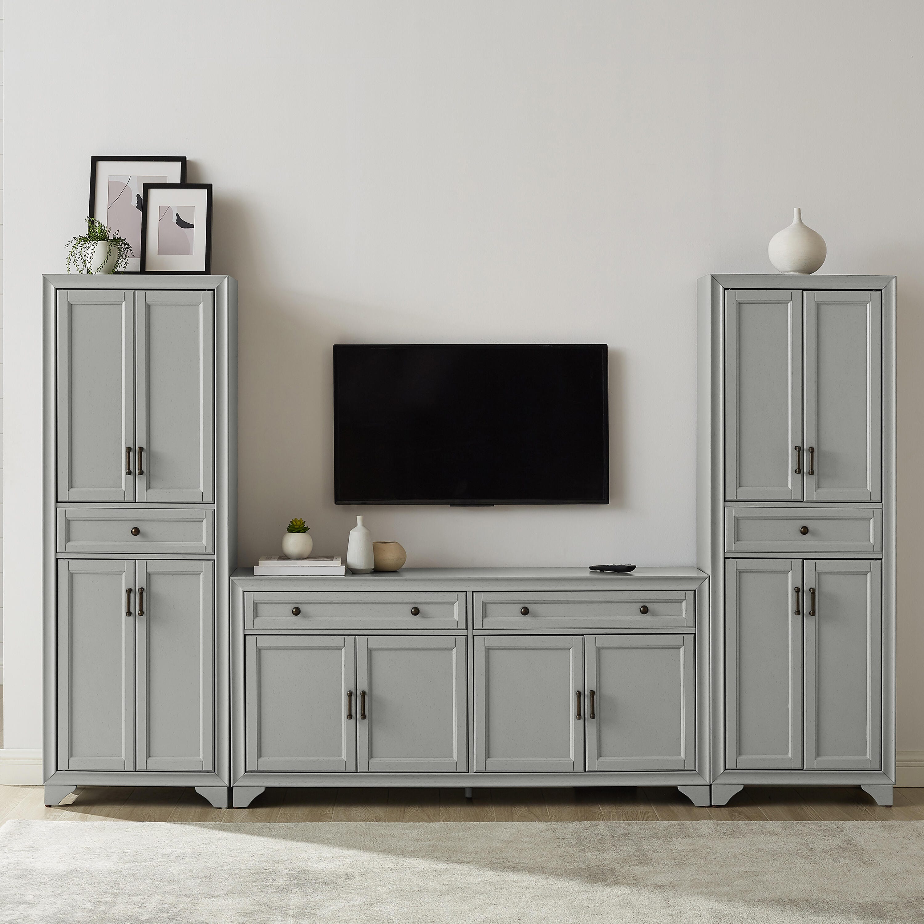 Crosley Furniture Tara 3-Piece 108" Entertainment Center, Distressed Gray, large