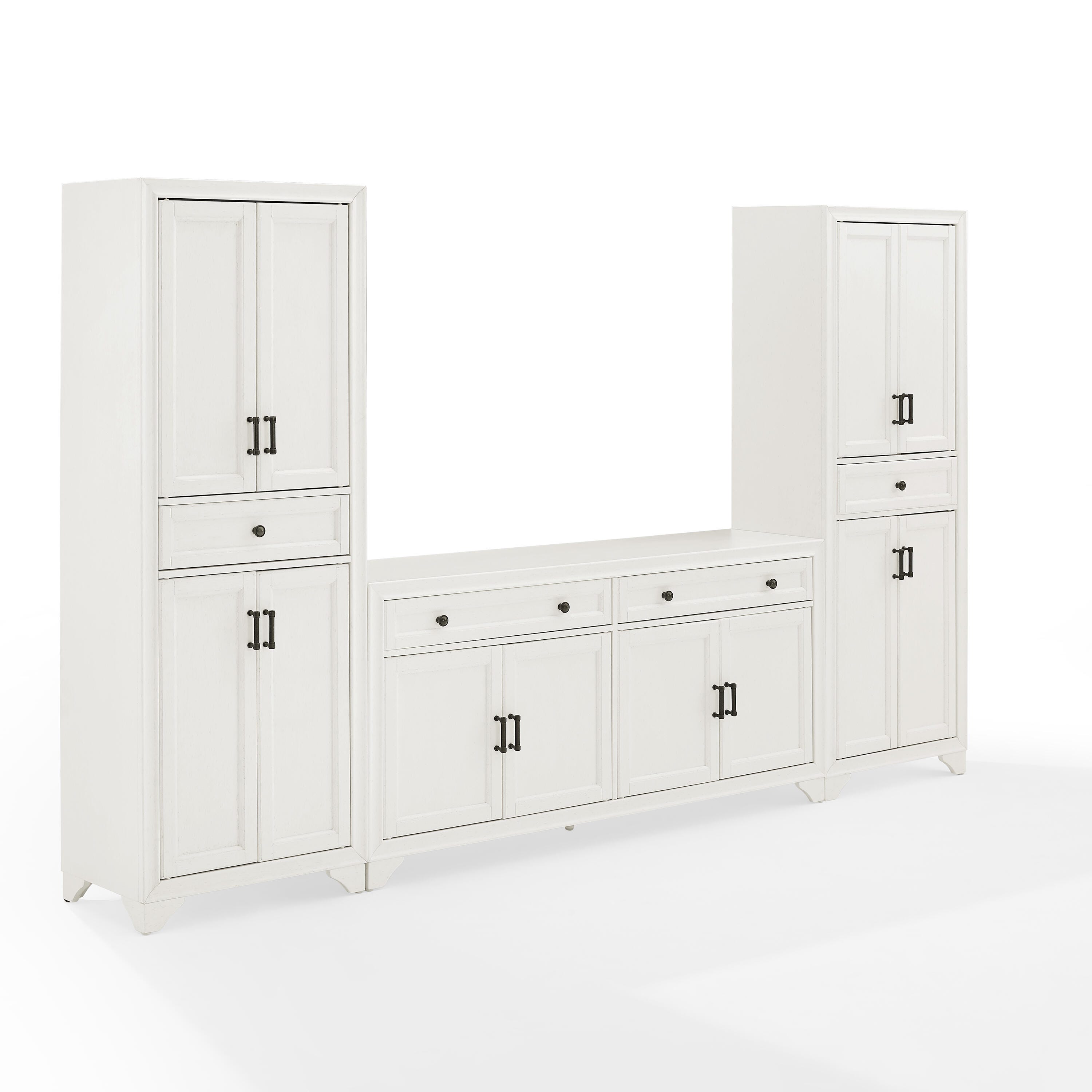 Crosley Furniture Tara 3-Piece 108" Entertainment Center, Distressed White, large