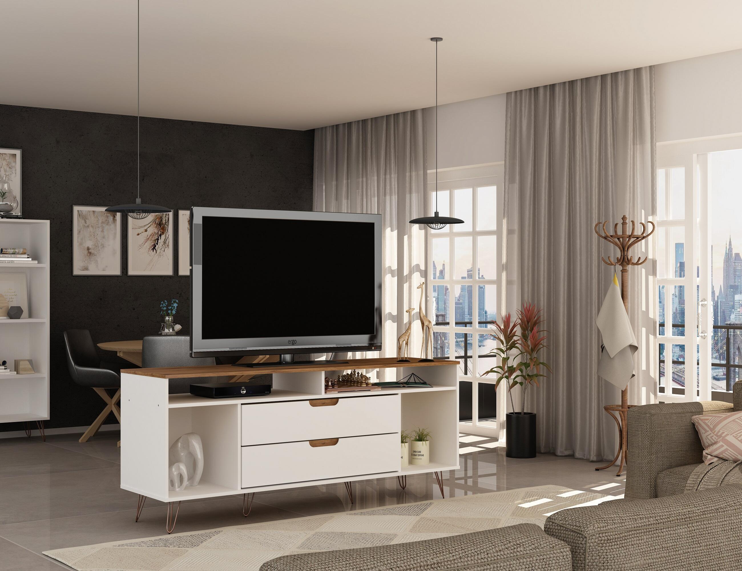 Manhattan Comfort Rockefeller 62.99" TV Stand with 2 Drawers, Off White/Natural, large