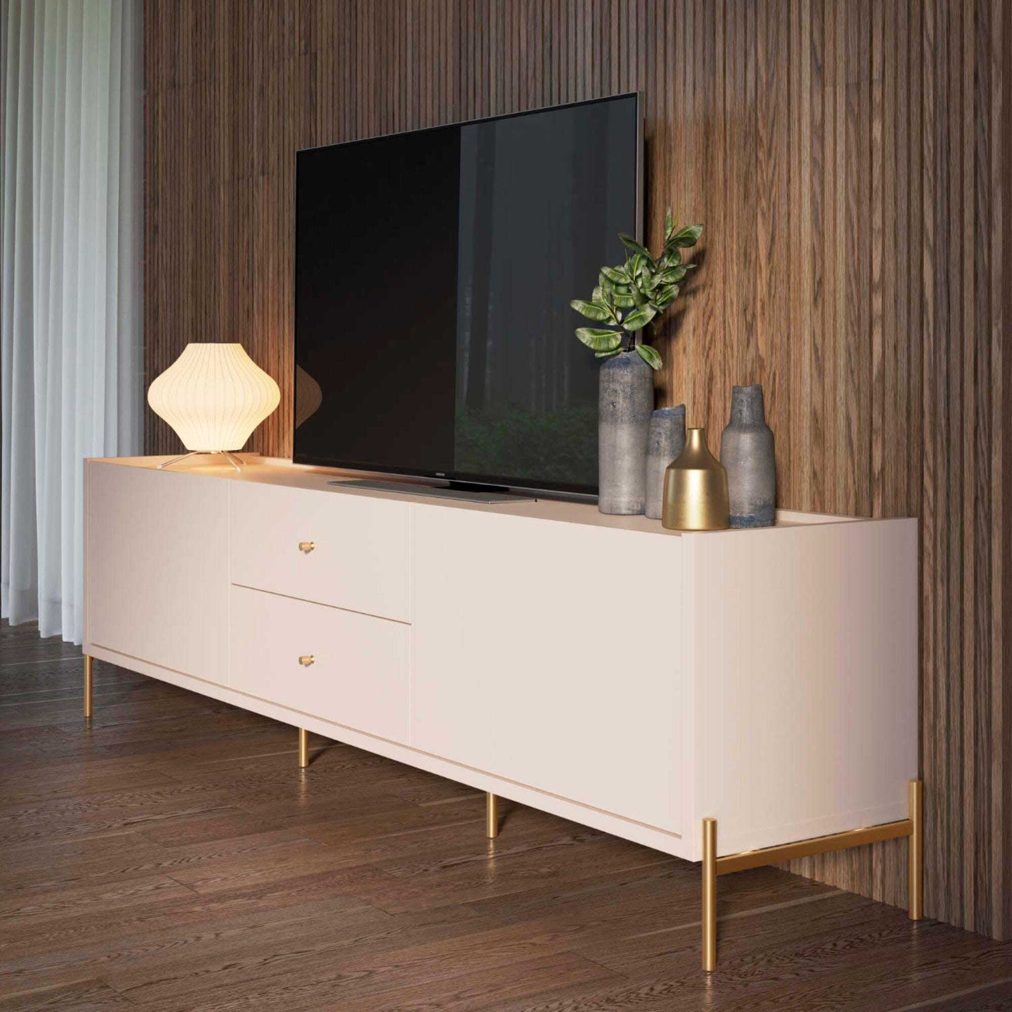 Manhattan Comfort Jasper 86.69" TV Stand, Off White, large