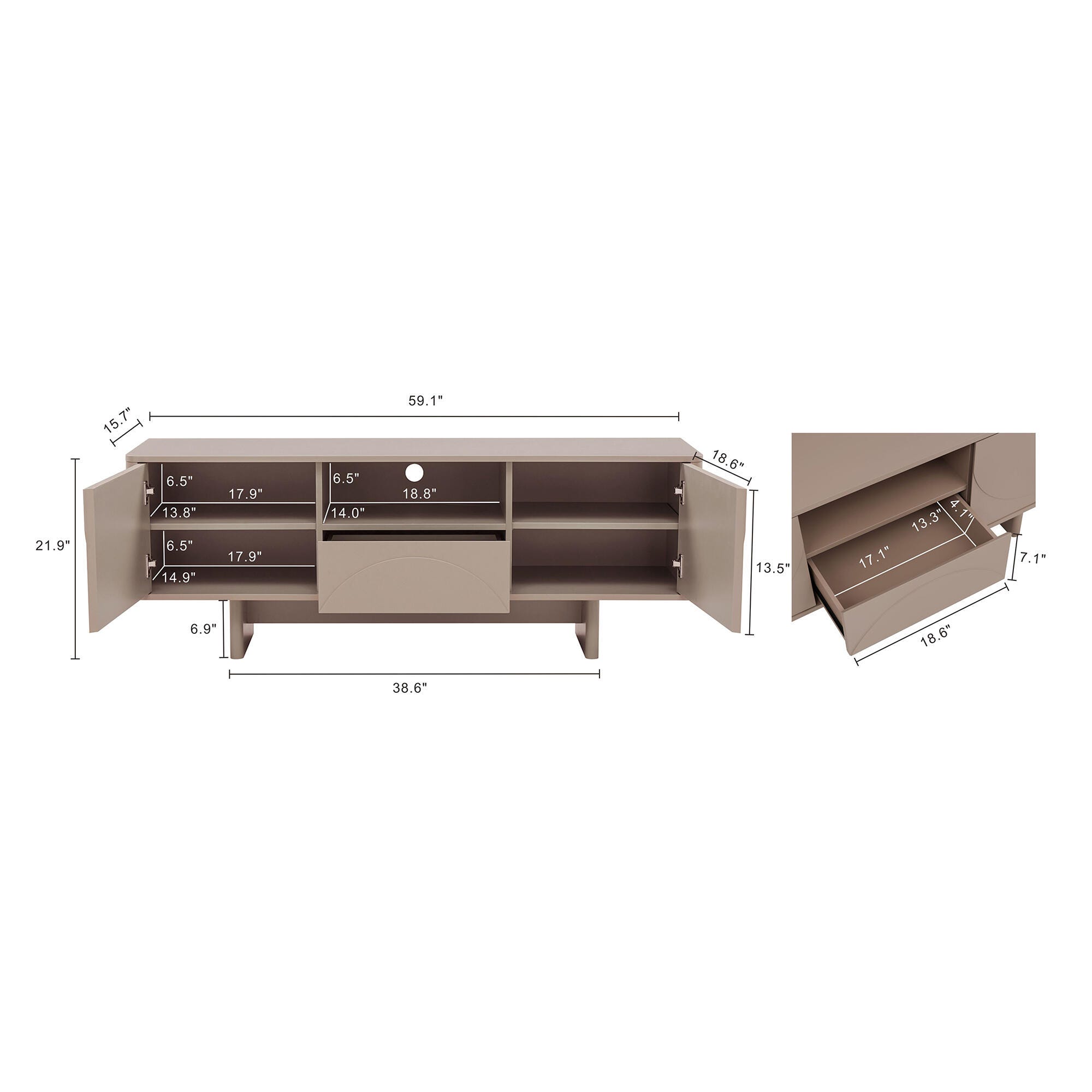 Manhattan Comfort Ella 59" TV Stand, Mocha, large