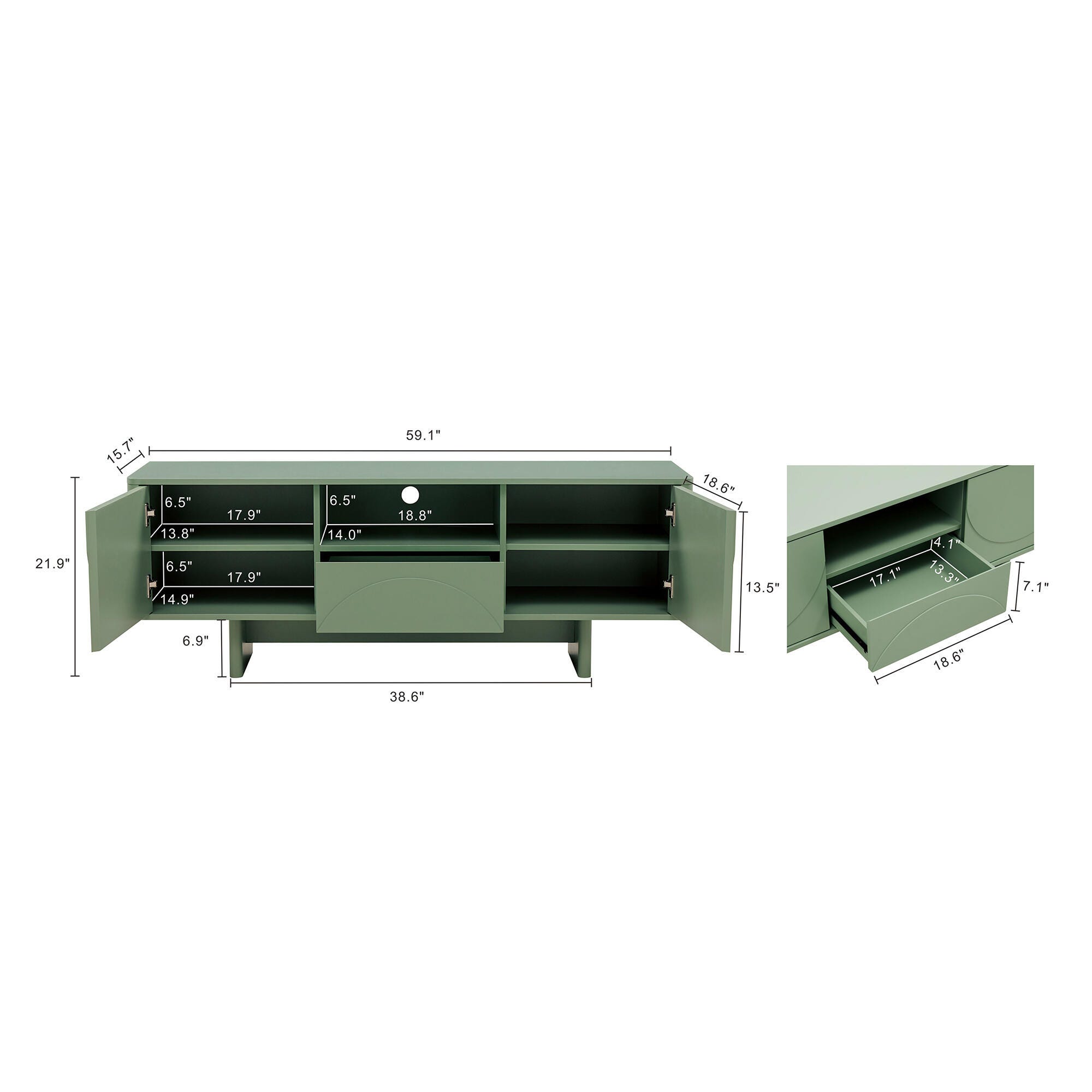 Manhattan Comfort Ella 59" TV Stand, Sage Green, large