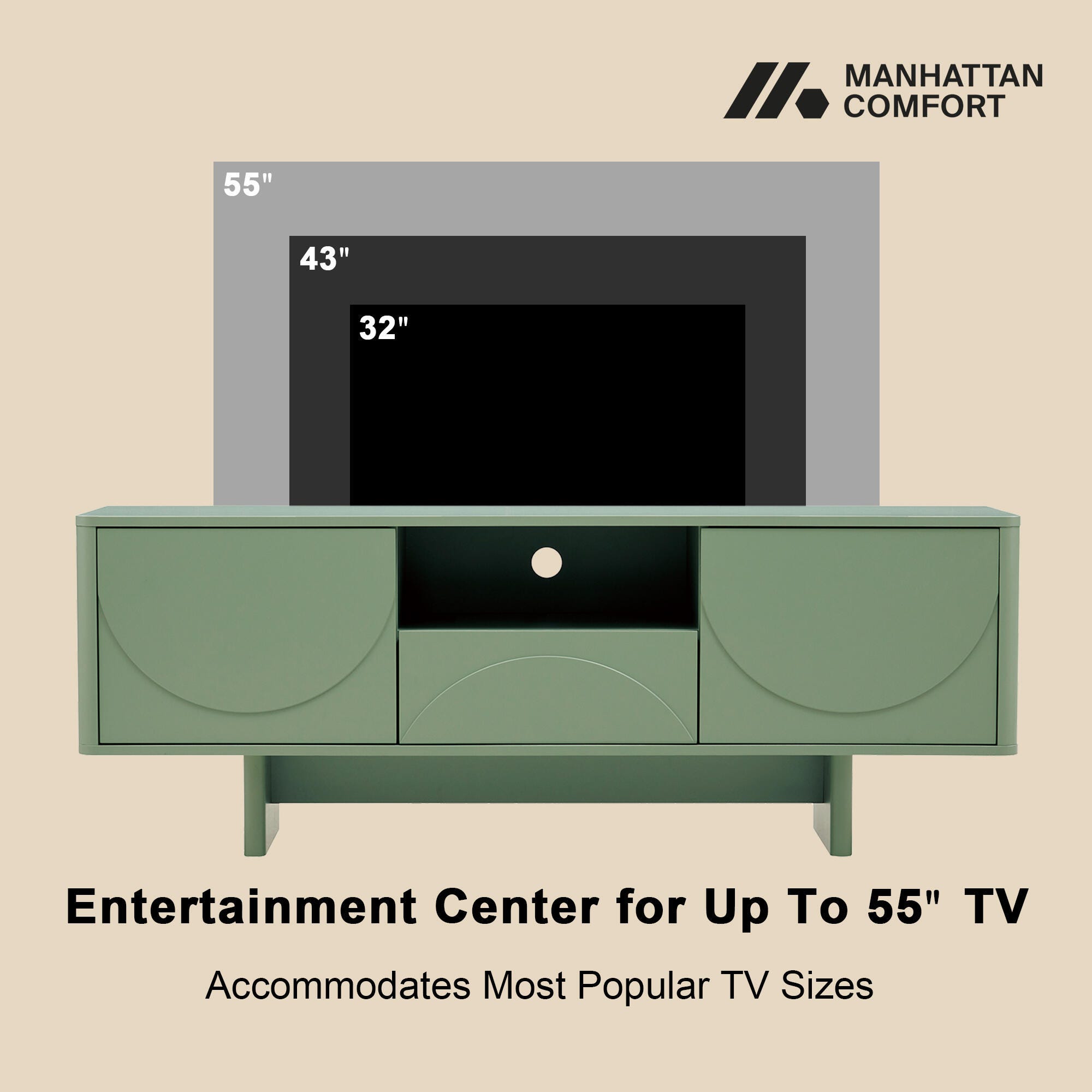 Manhattan Comfort Ella 59" TV Stand, Sage Green, large