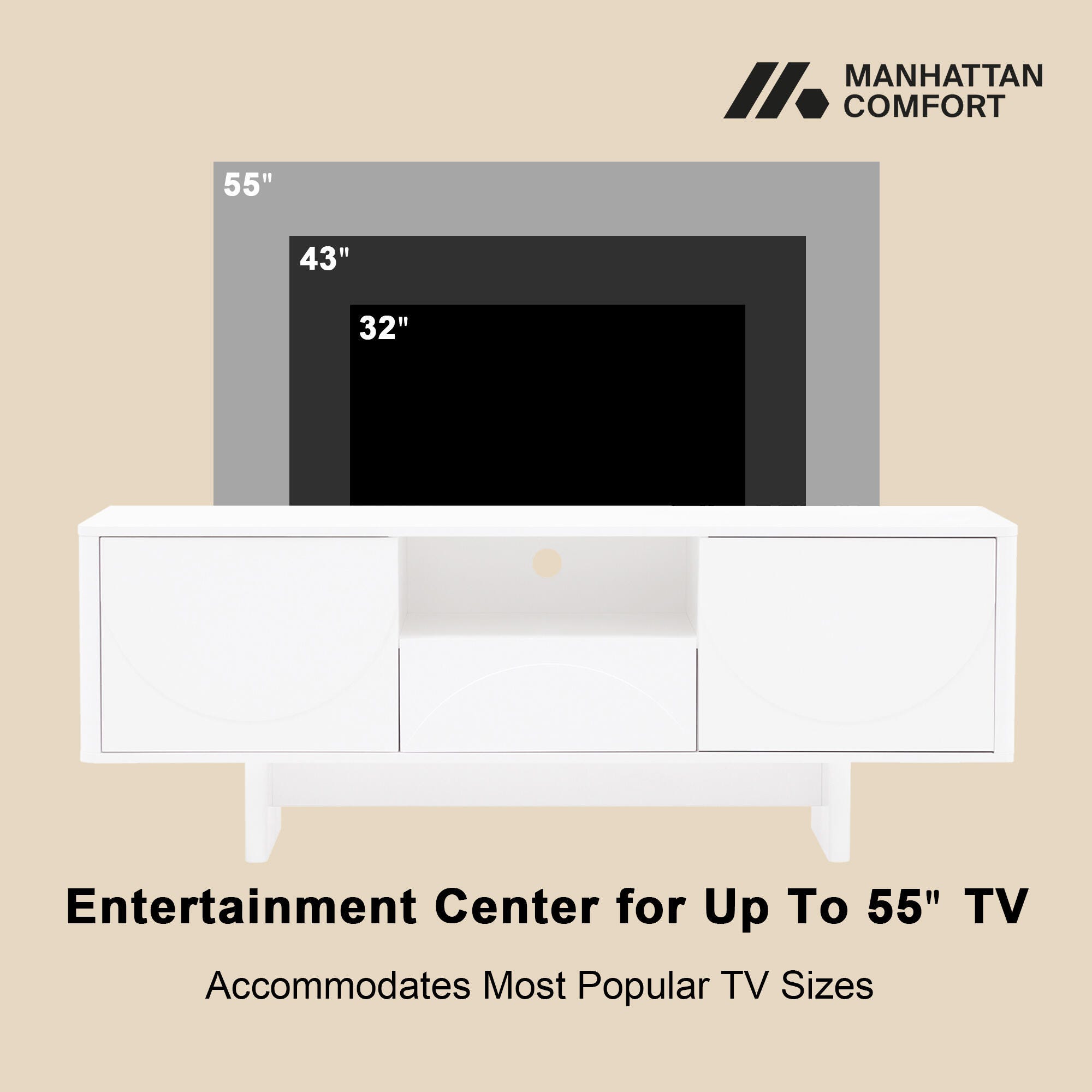Manhattan Comfort Ella 59" TV Stand, White, large