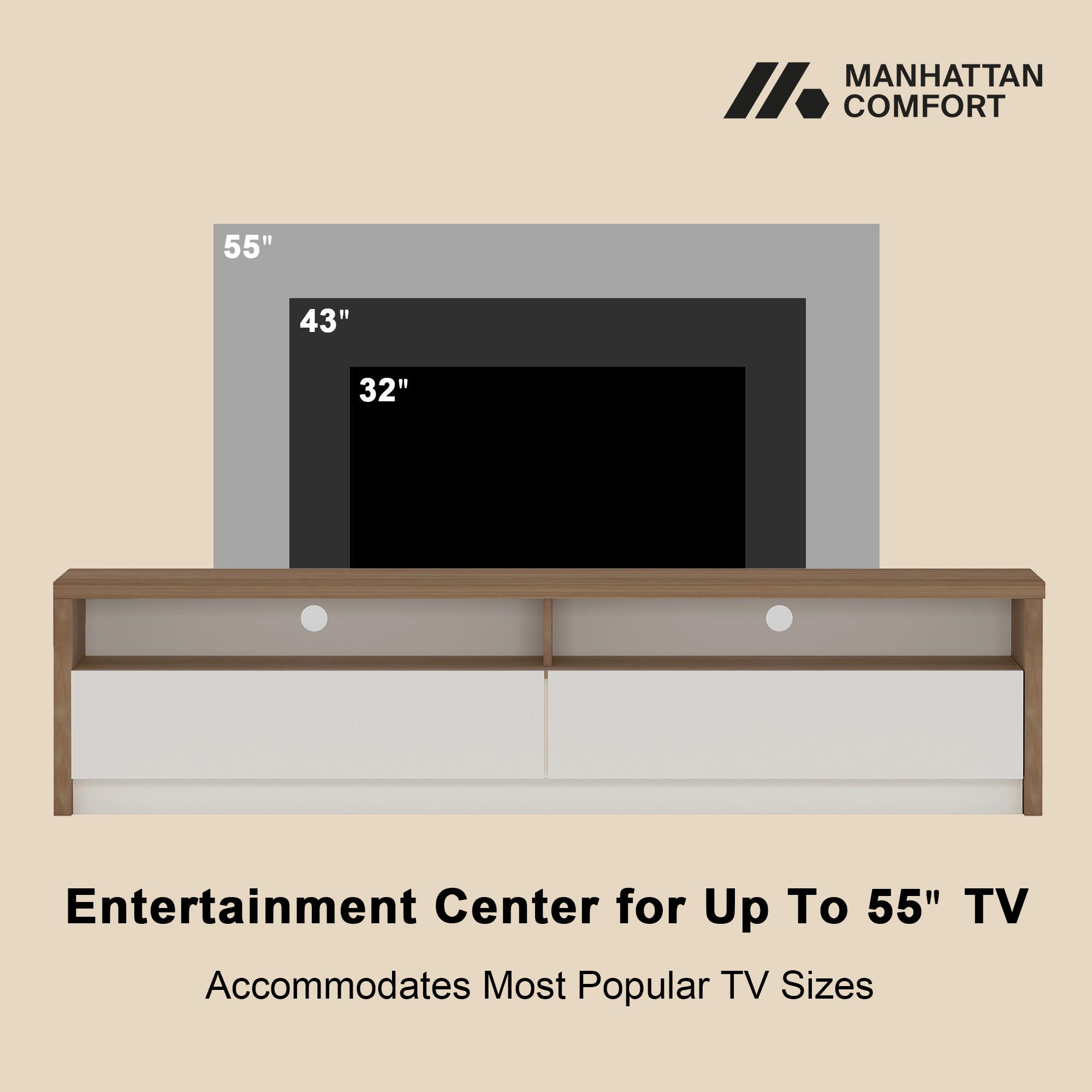 Manhattan Comfort Duncan 70" TV Stand, Maple/Off White, large